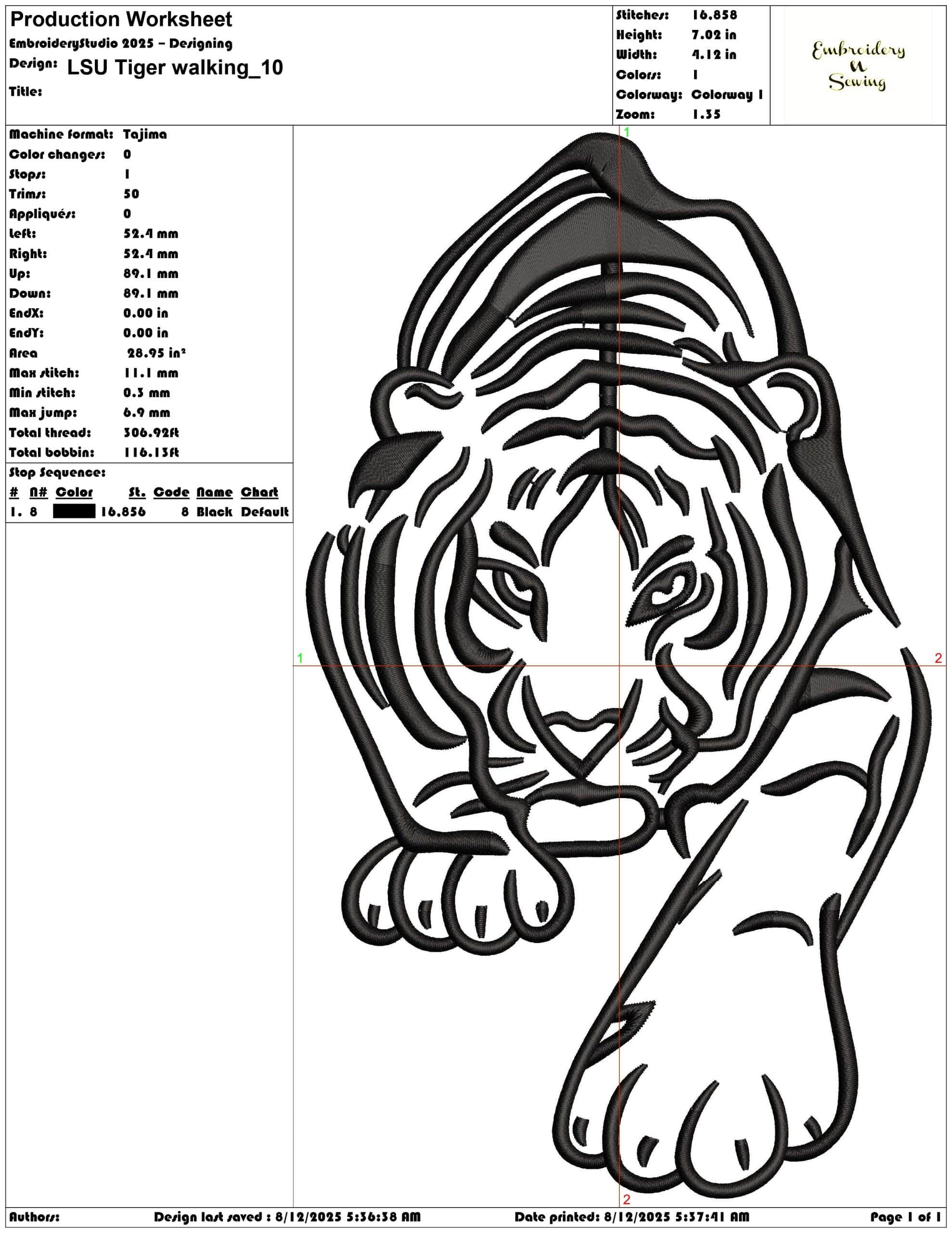 LSU Tiger walking-Elegant embroidery design file - instant download — view 3