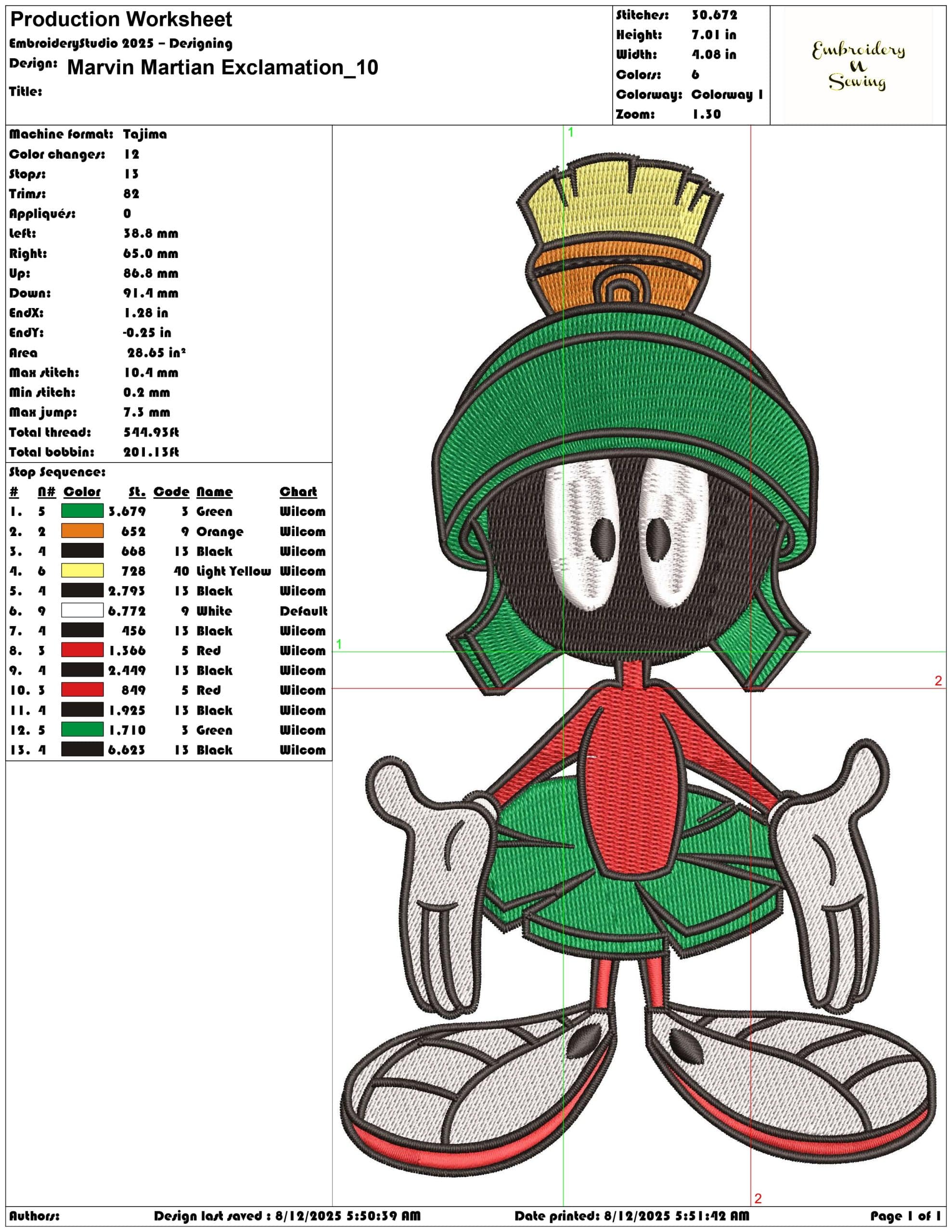 Marvin Martian Exclamation-Elegant embroidery design file - instant download — view 3