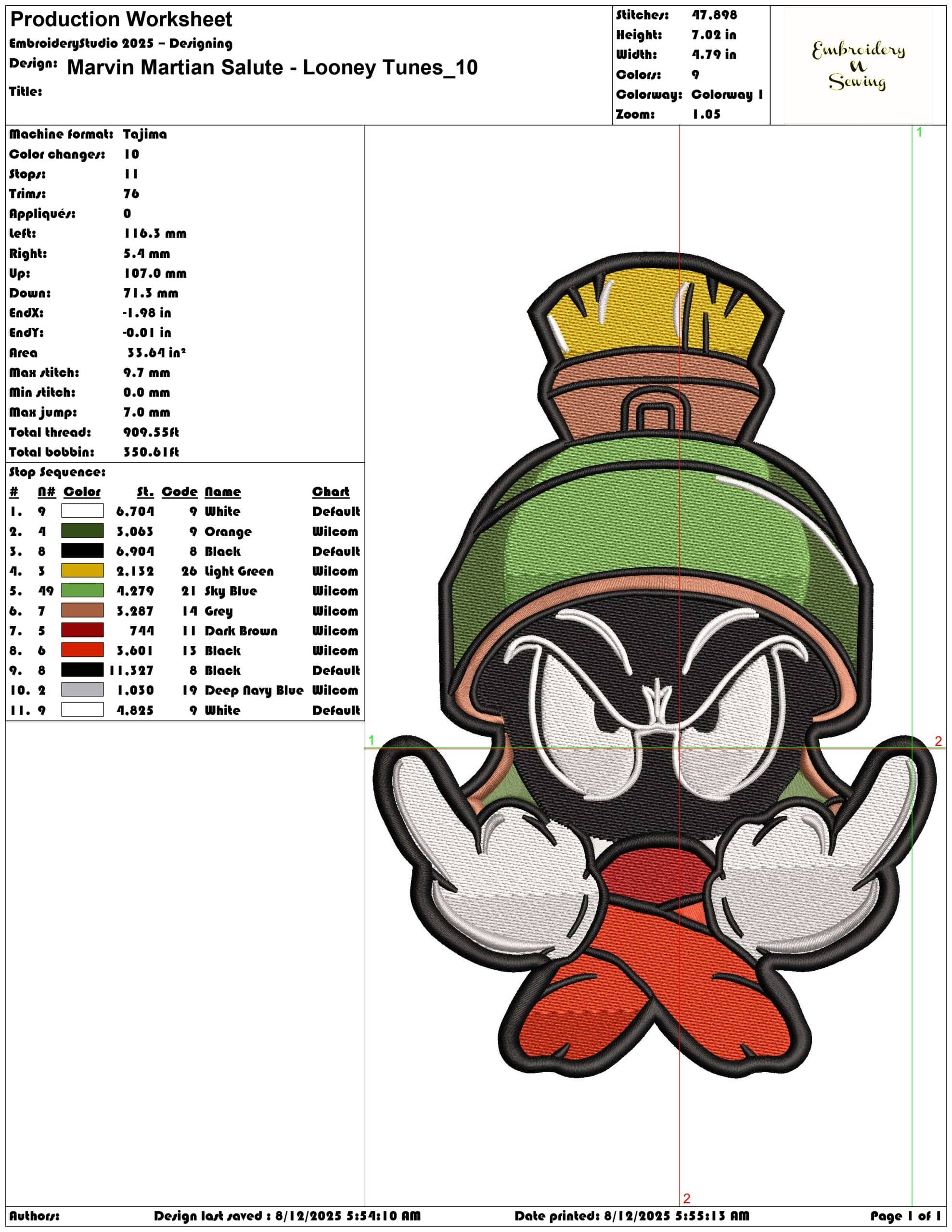 Marvin Martian Salute - Looney Tunes-Elegant embroidery design file - instant download — view 3
