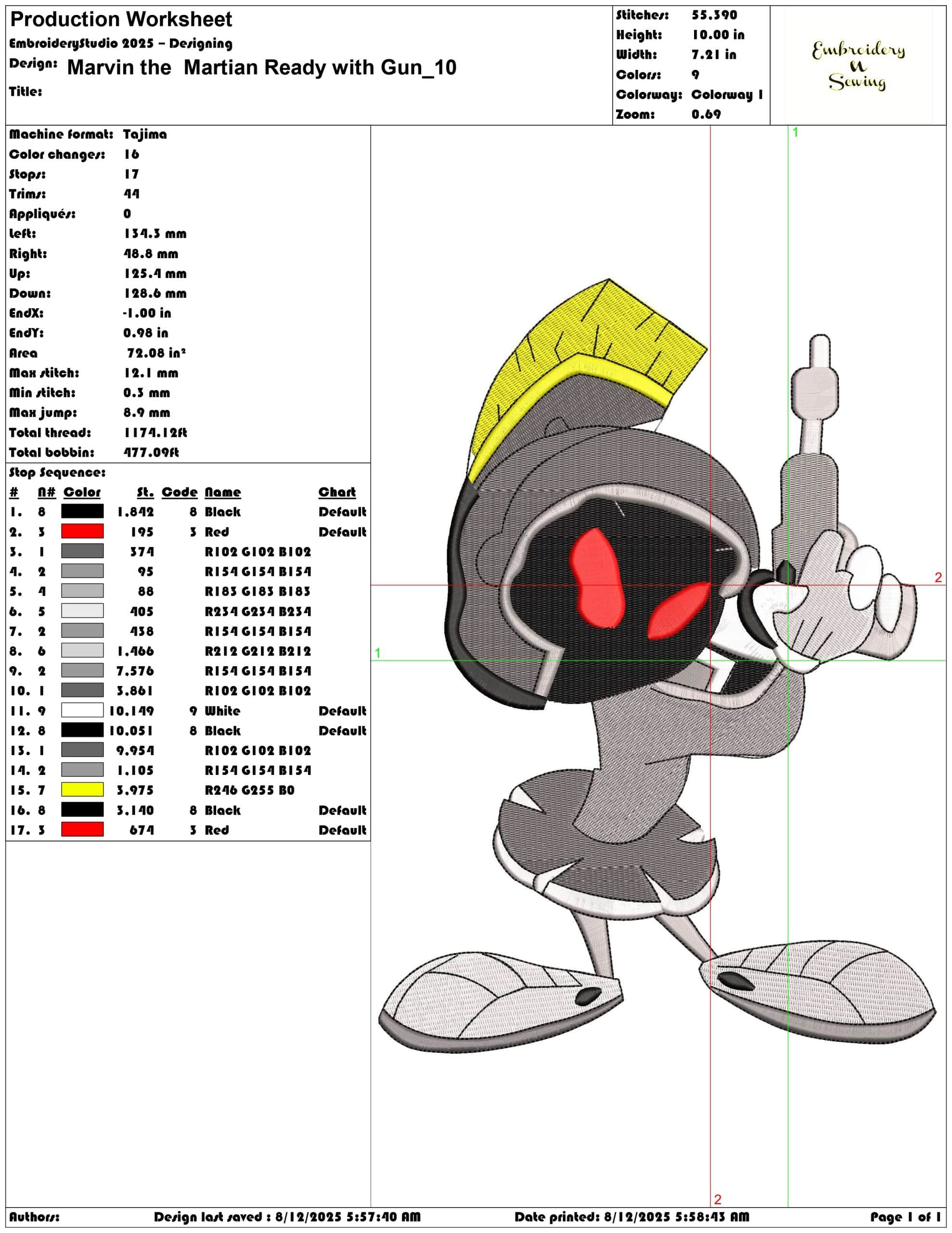 Marvin the Martian Ready with Gun-Elegant embroidery design file - instant download — view 3
