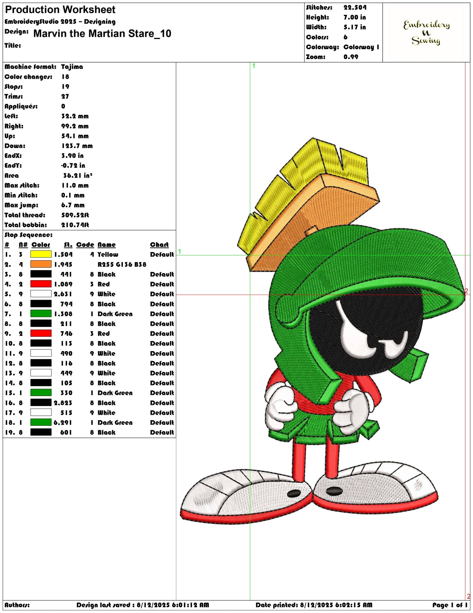 Marvin the Martian Stare-Elegant embroidery design file - instant download — view 3