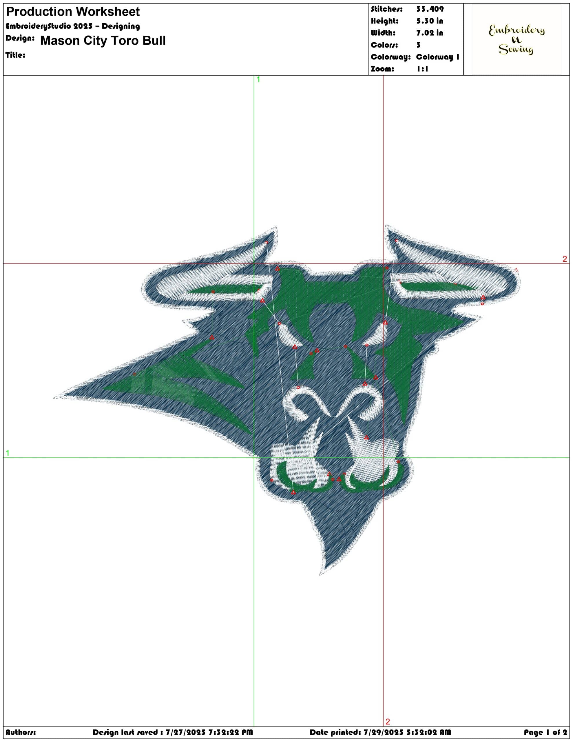 Mason City Toro Bull-Elegant embroidery design file - instant download — view 4