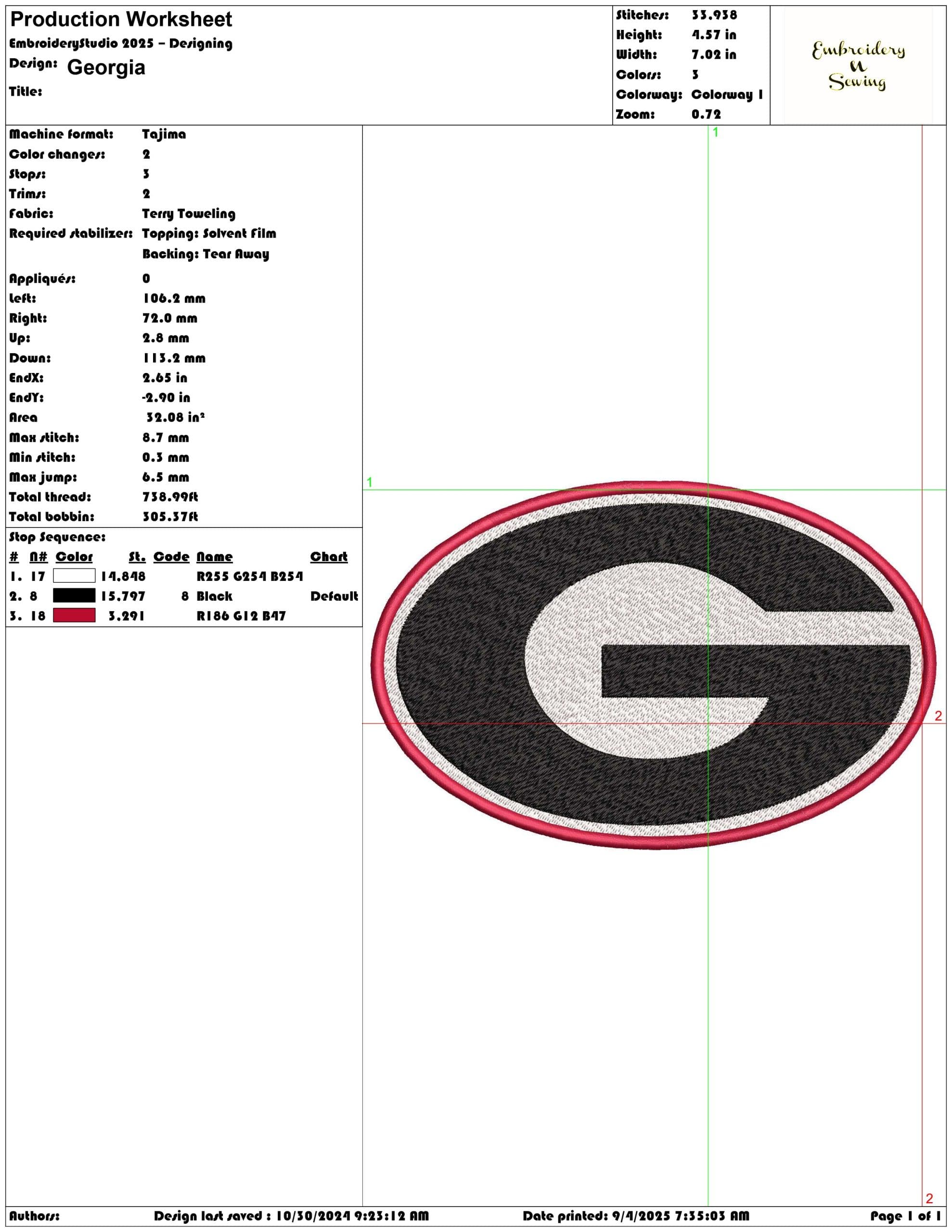 Georgia Athletics G embroidery design - University of Georgia Bulldogs Logo Multi Sizes — view 3