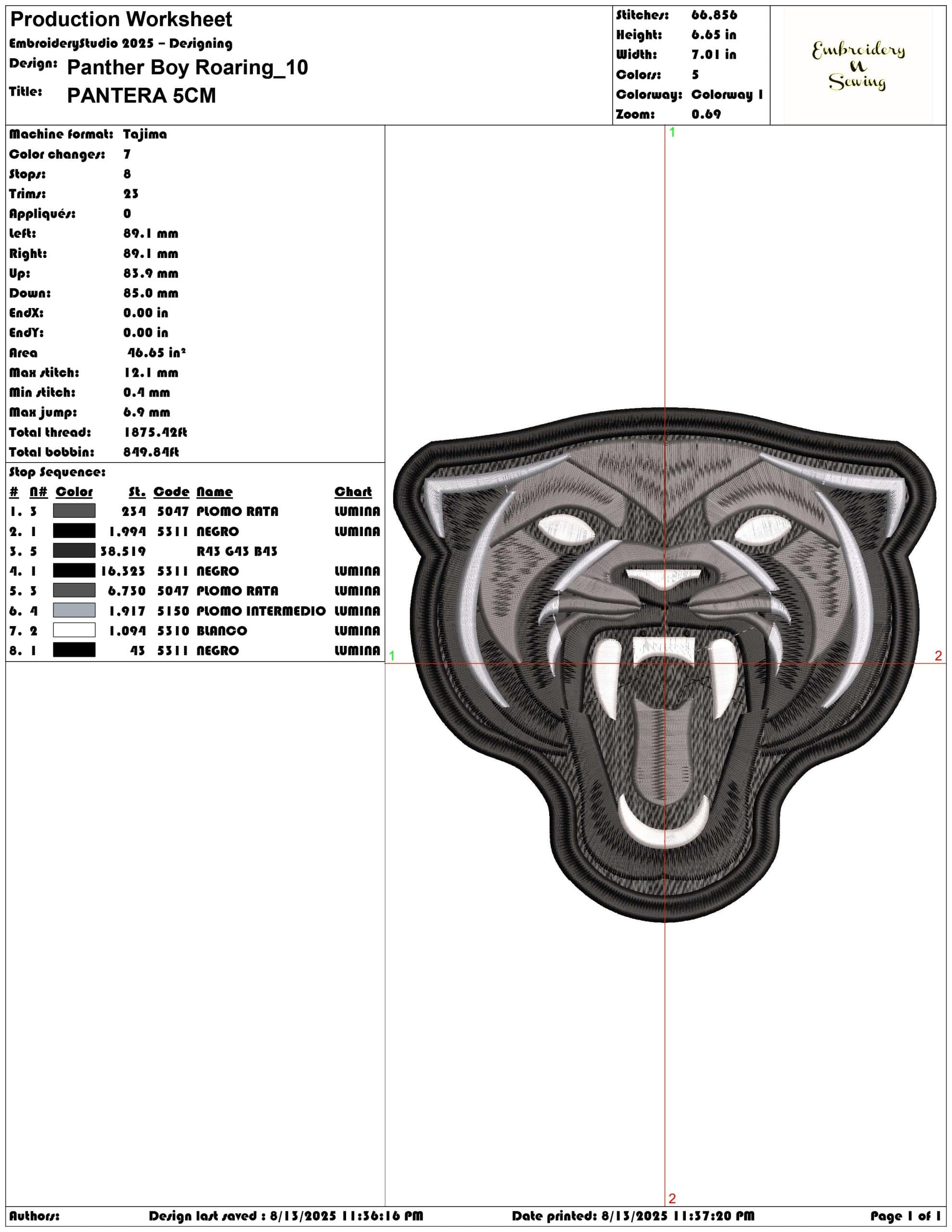 Panther Boy Roaring-Elegant embroidery design file - instant download — view 3