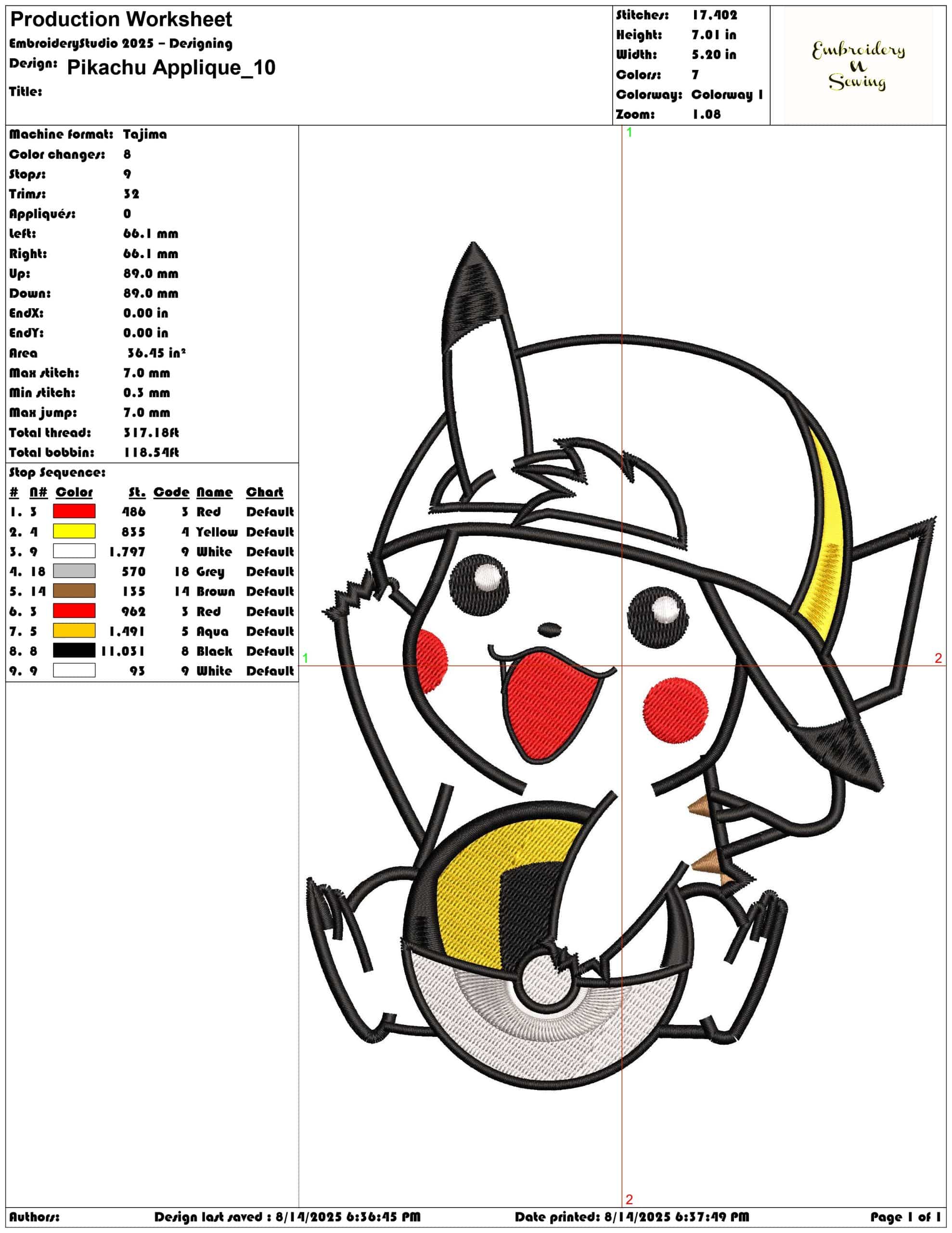 Pikachu Applique-Elegant embroidery design file - instant download — view 3
