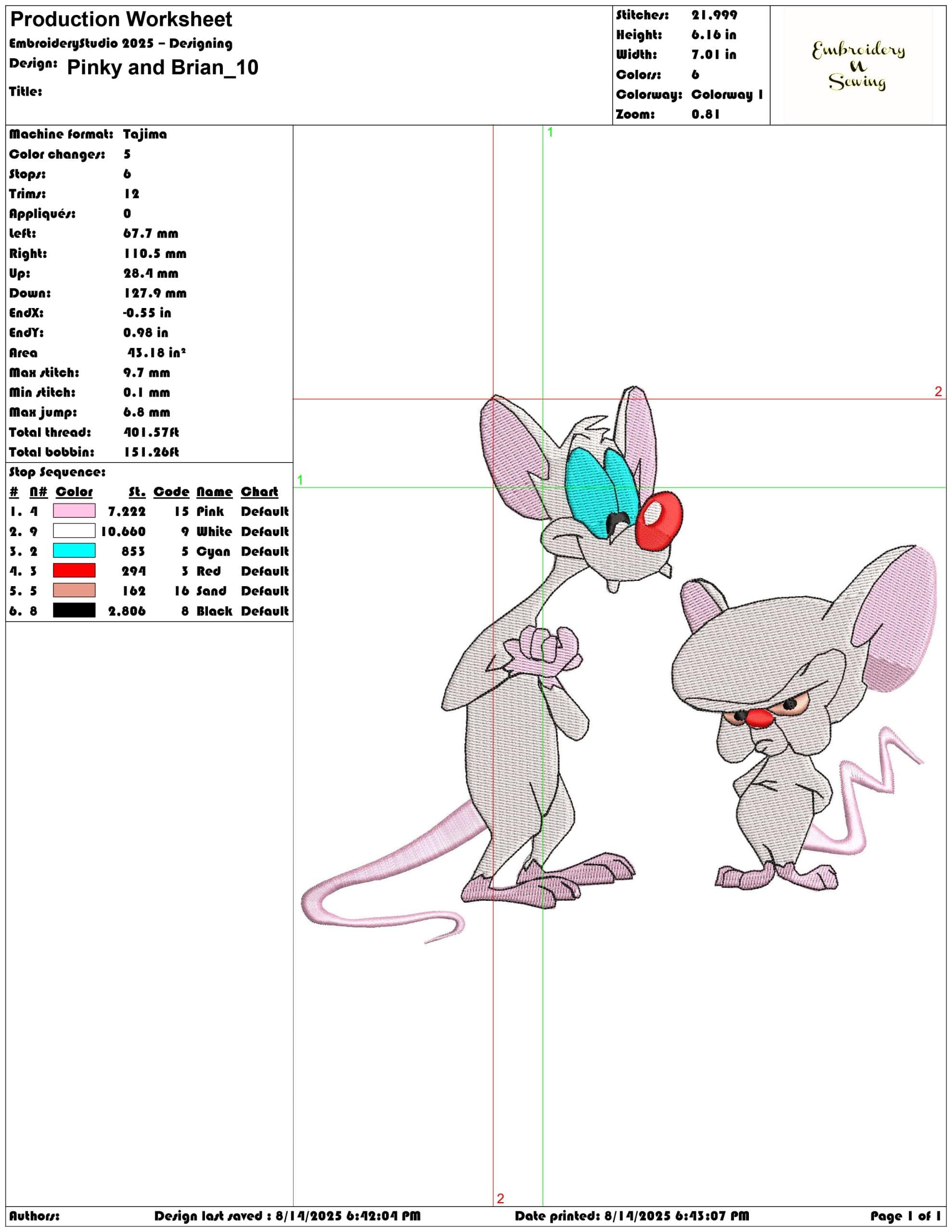 Pinky and Brian-Elegant embroidery design file - instant download — view 3