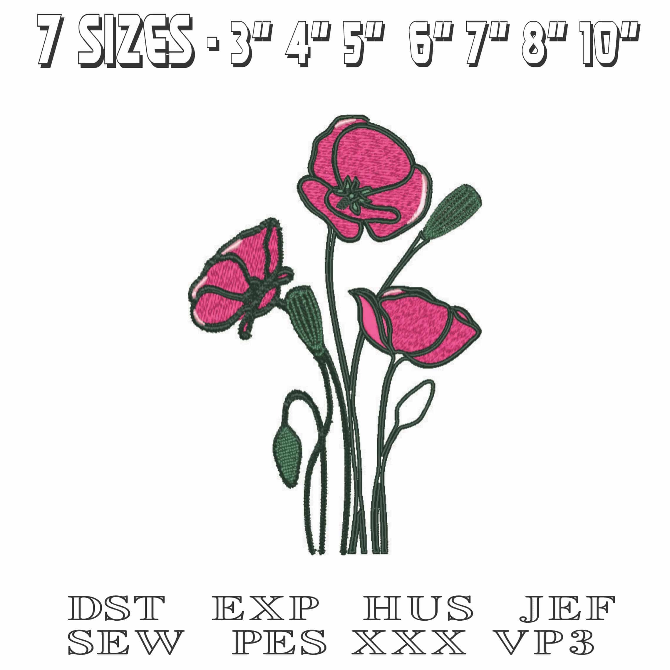 Poppies-Elegant embroidery design file - instant download — view 2