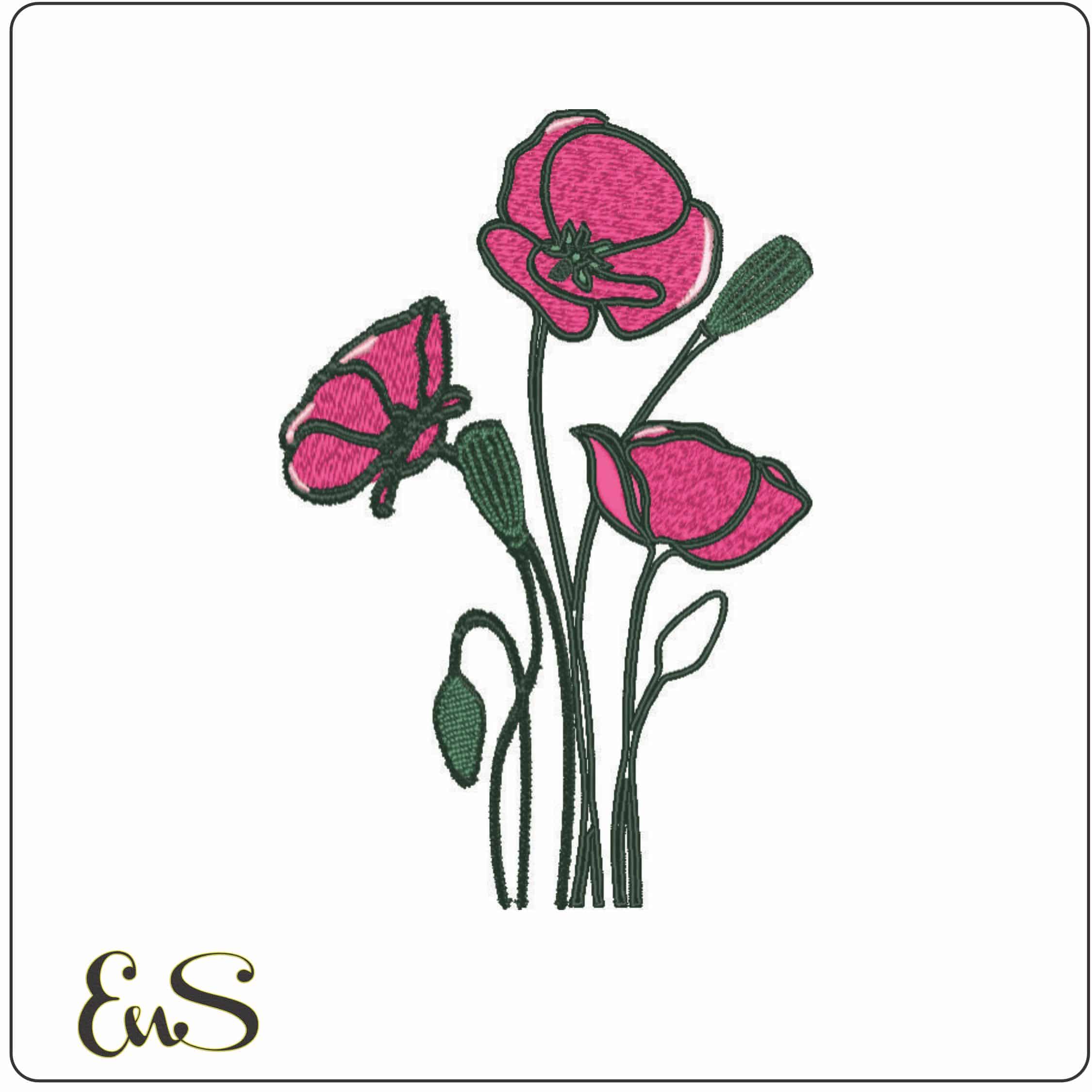 Poppies-Elegant embroidery design file - instant download