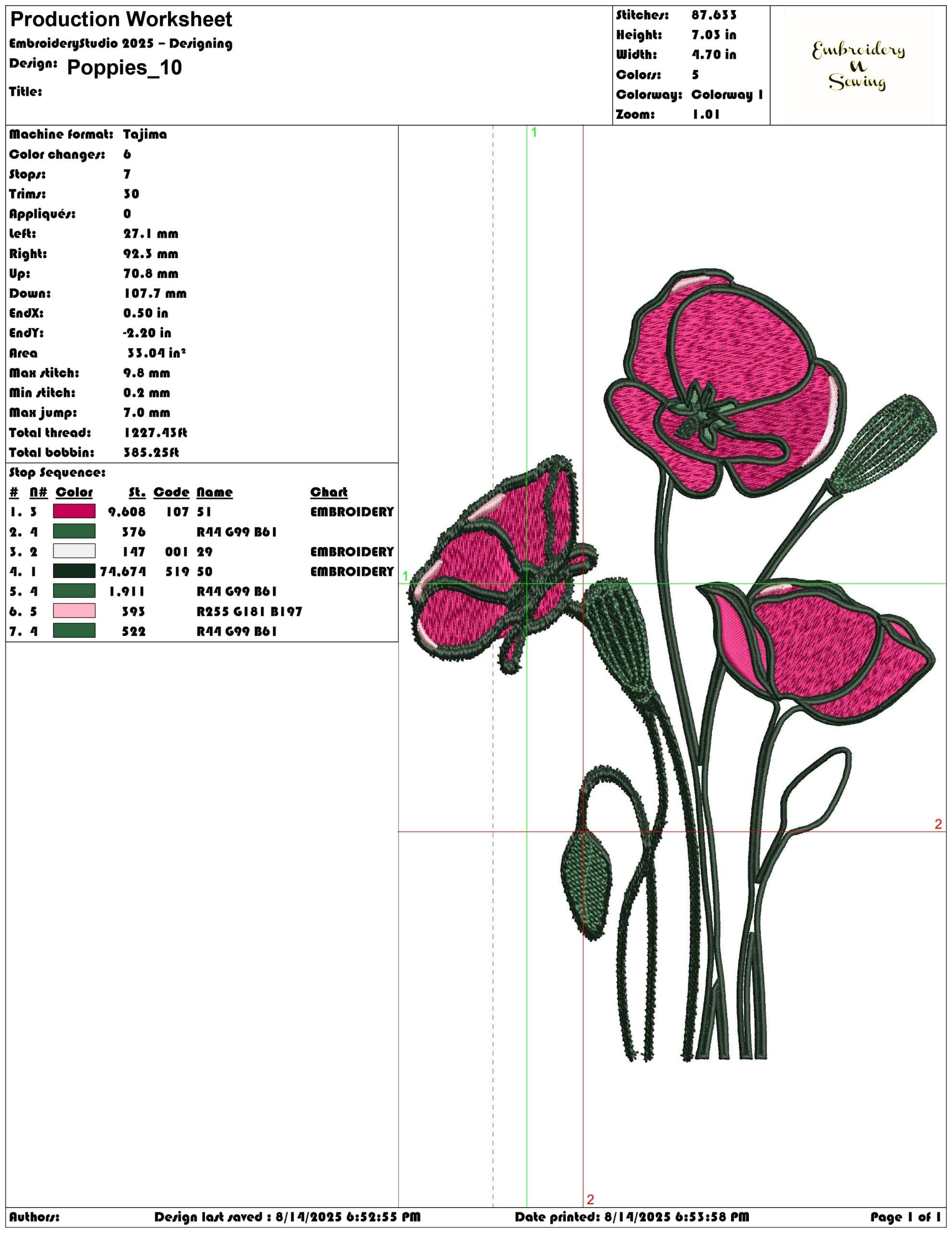Poppies-Elegant embroidery design file - instant download — view 3