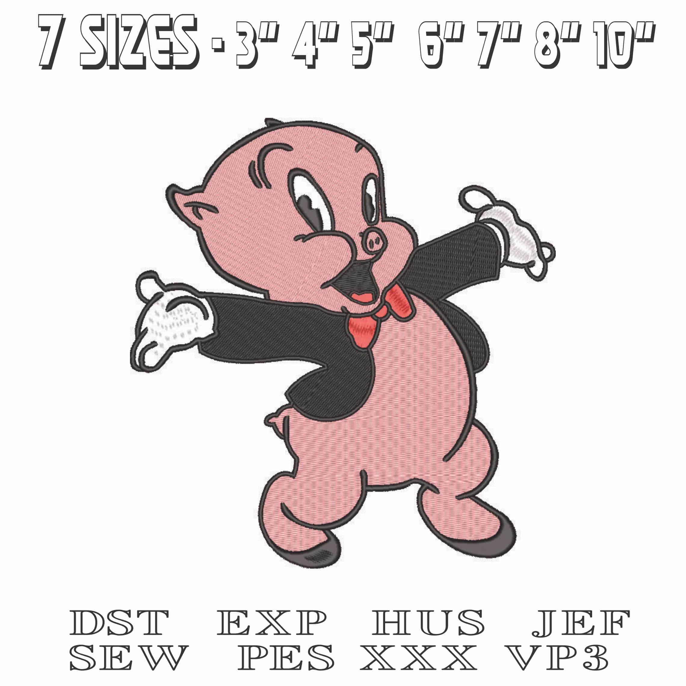 Porkie Pig-Elegant embroidery design file - instant download — view 2