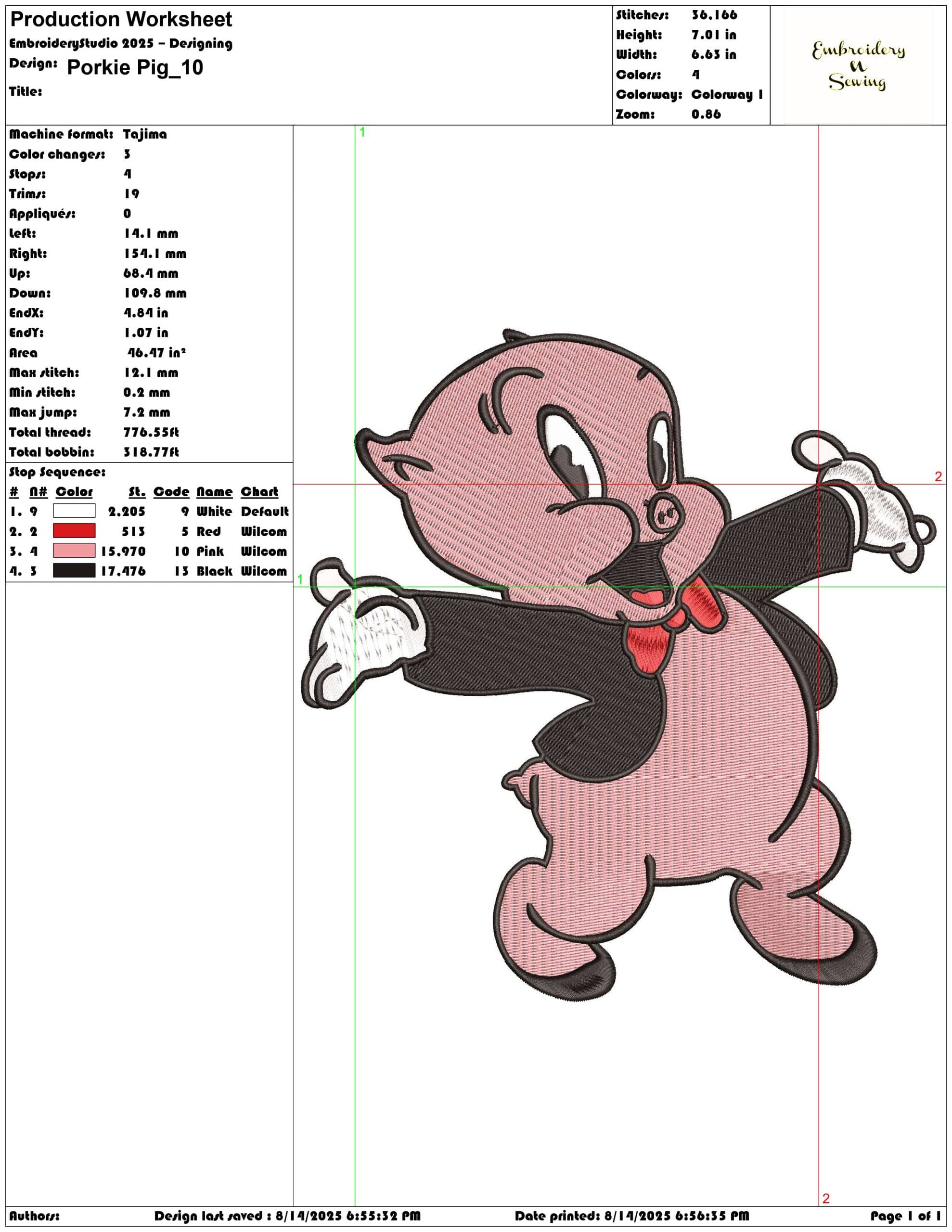 Porkie Pig-Elegant embroidery design file - instant download — view 3