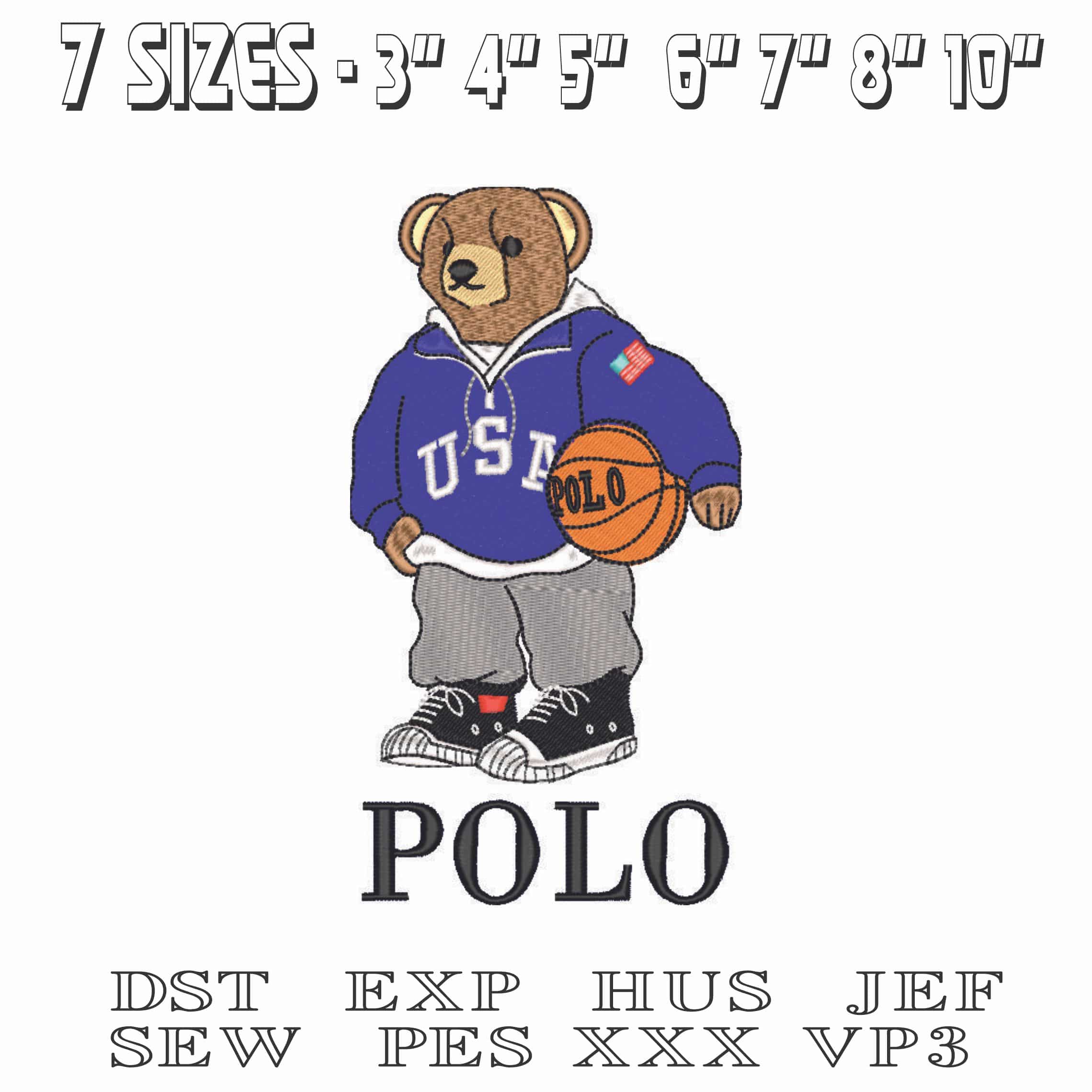 POLO Bear with Basketball-Elegant embroidery design file - instant download — view 2