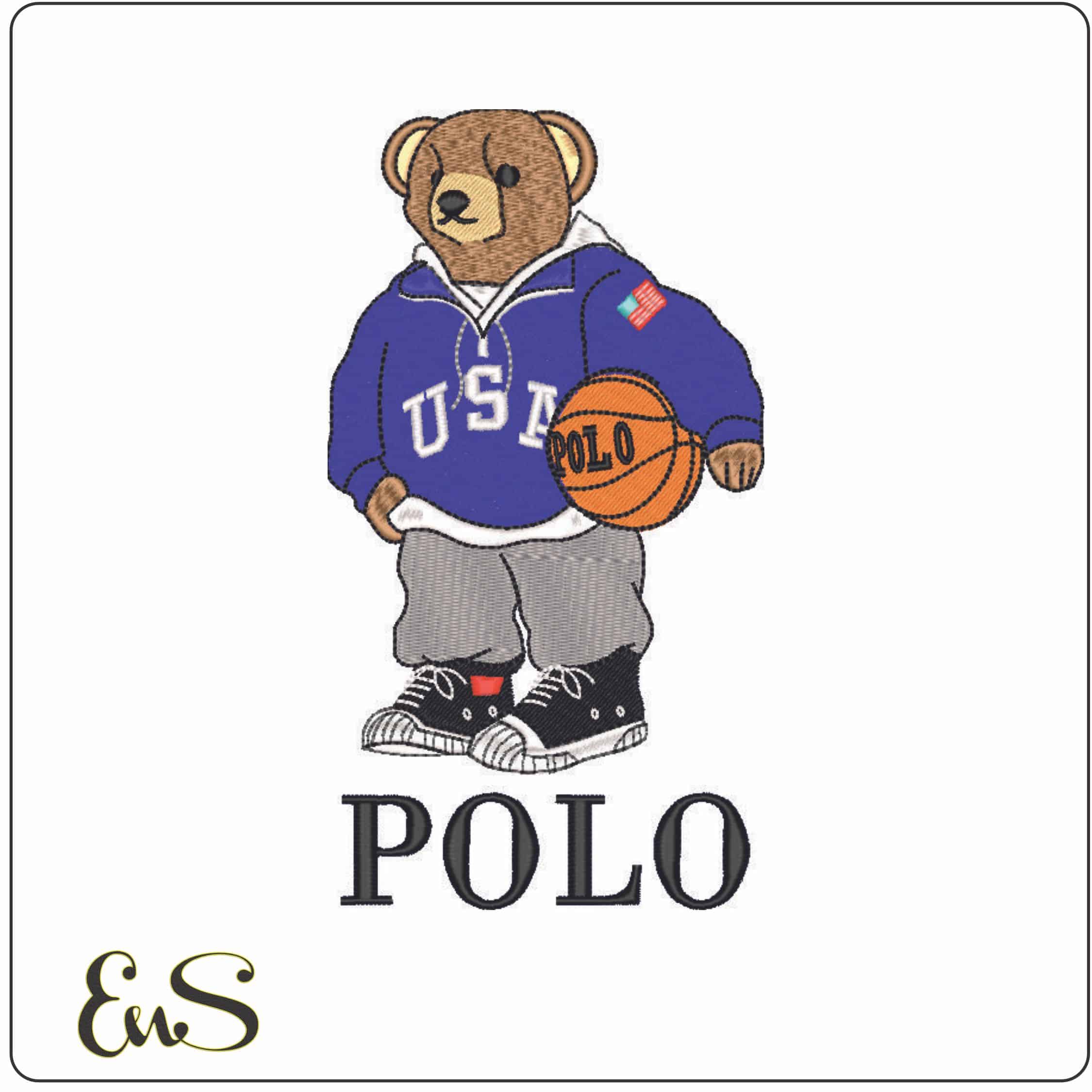 POLO Bear with Basketball-Elegant embroidery design file - instant download