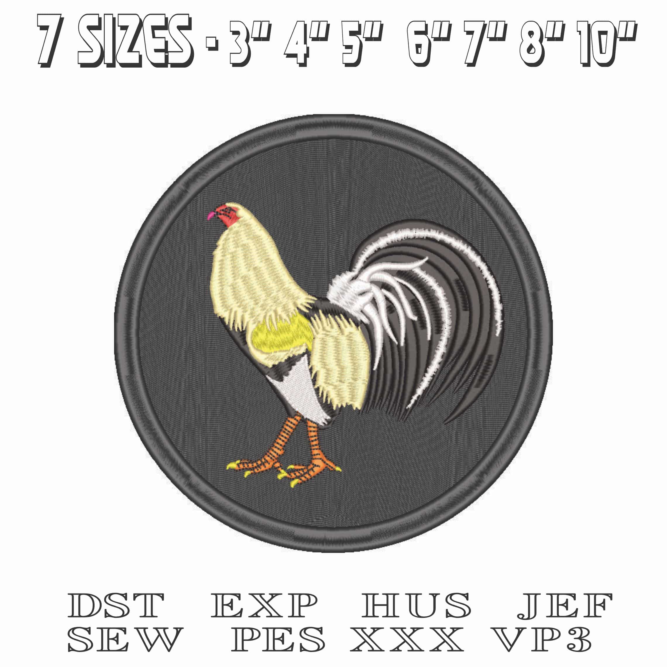 Prize Cream White Black Rooster in emblem-Elegant embroidery design file - instant download — view 2