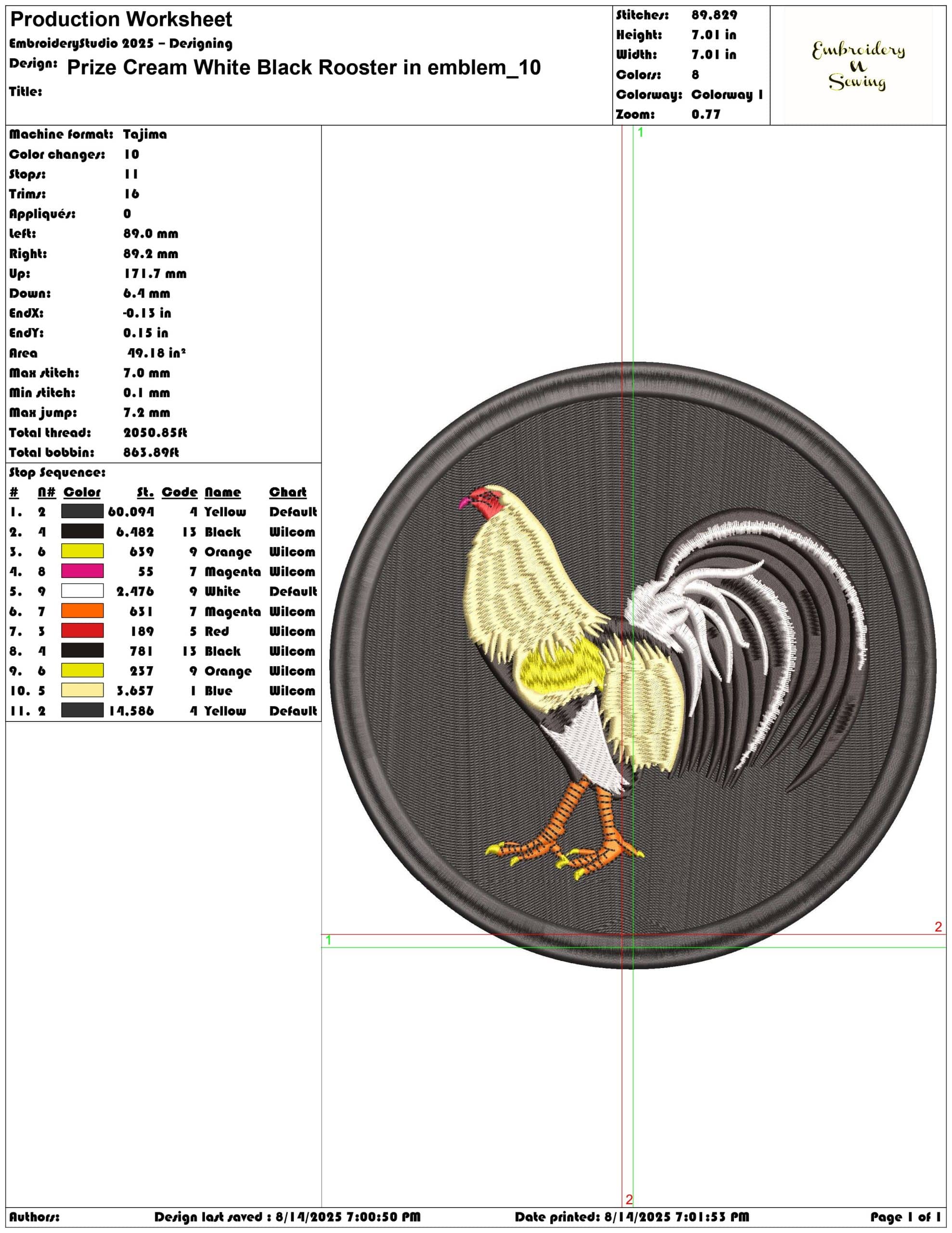 Prize Cream White Black Rooster in emblem-Elegant embroidery design file - instant download — view 3