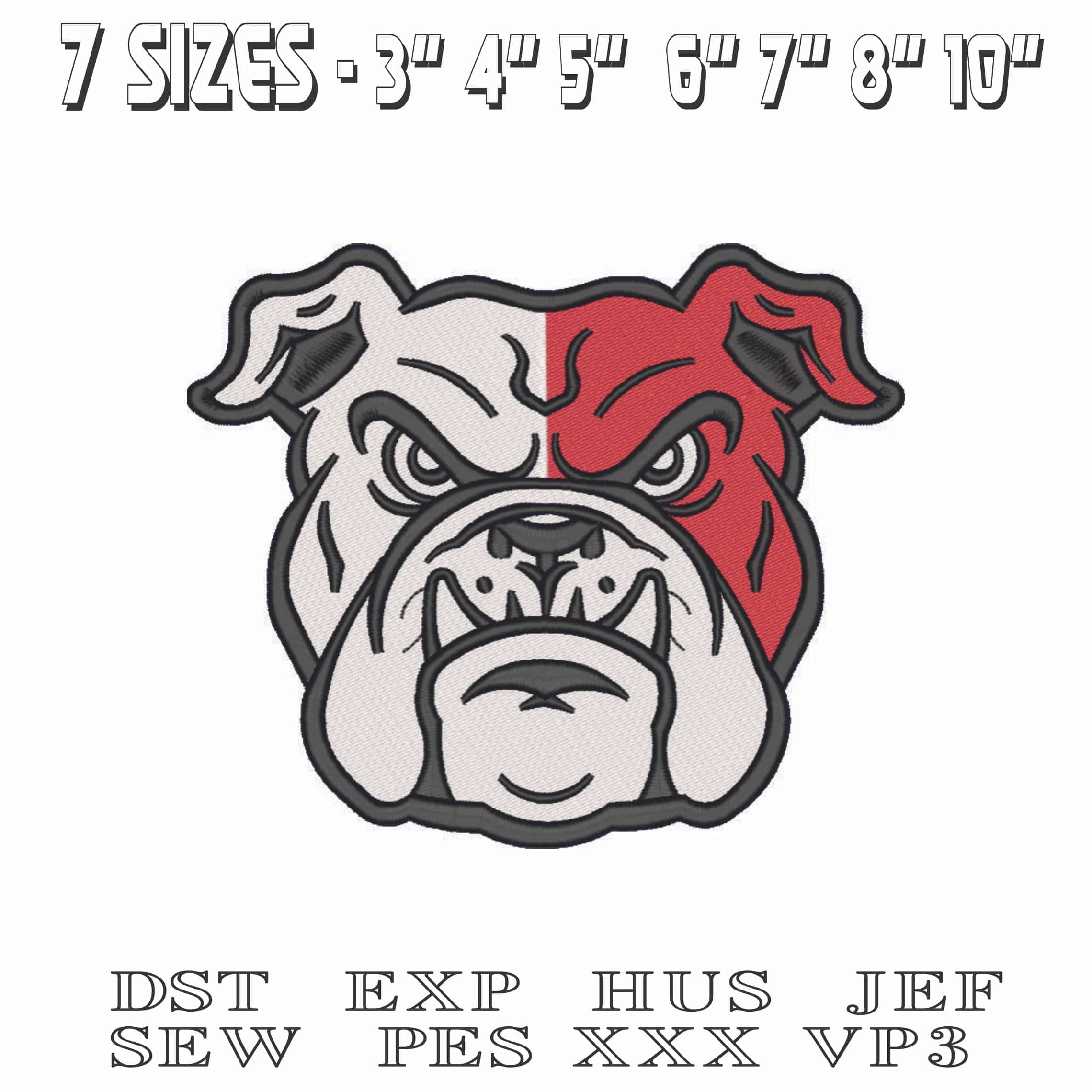 Red White Bulldog Face-Elegant embroidery design file - instant download — view 2