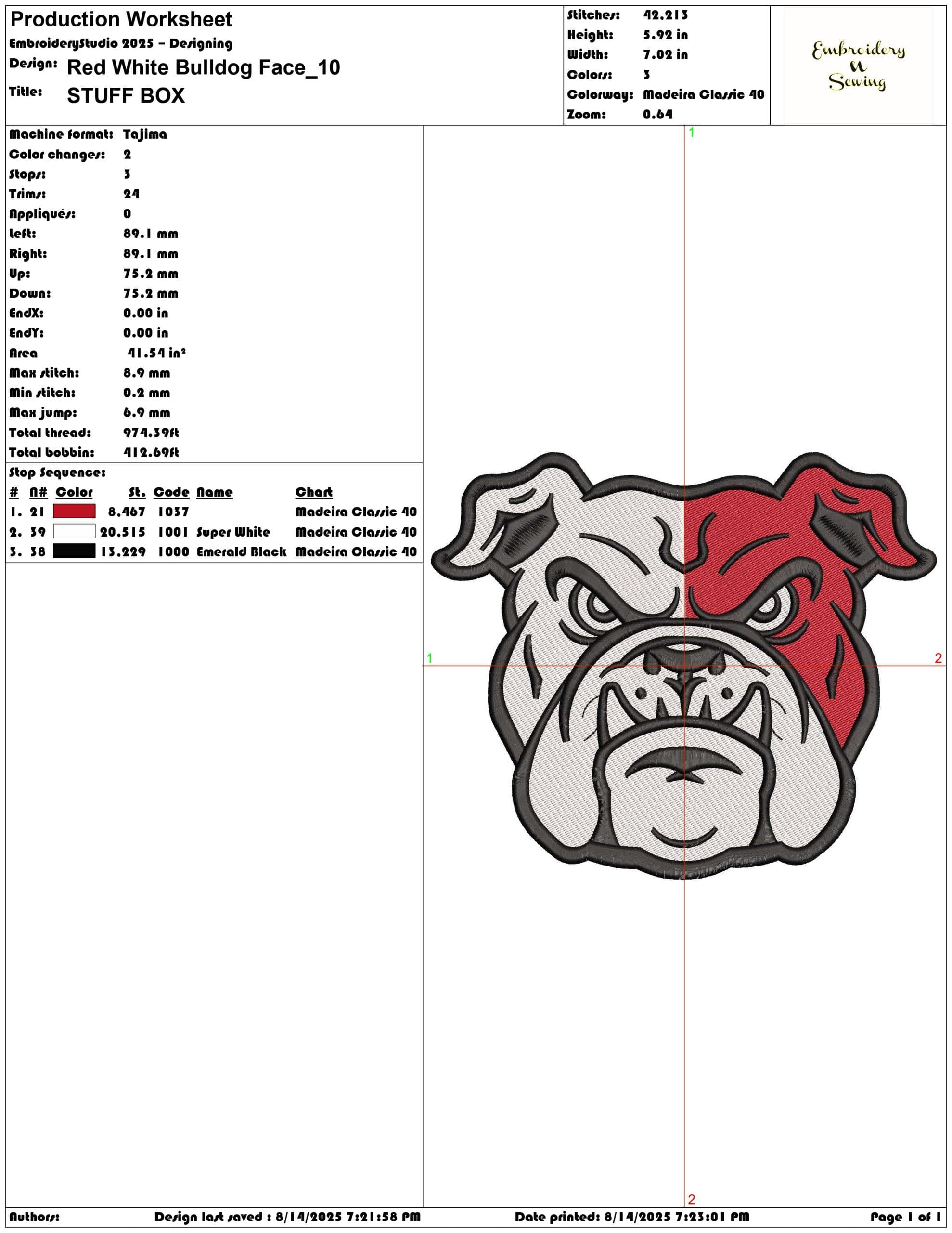 Red White Bulldog Face-Elegant embroidery design file - instant download — view 3