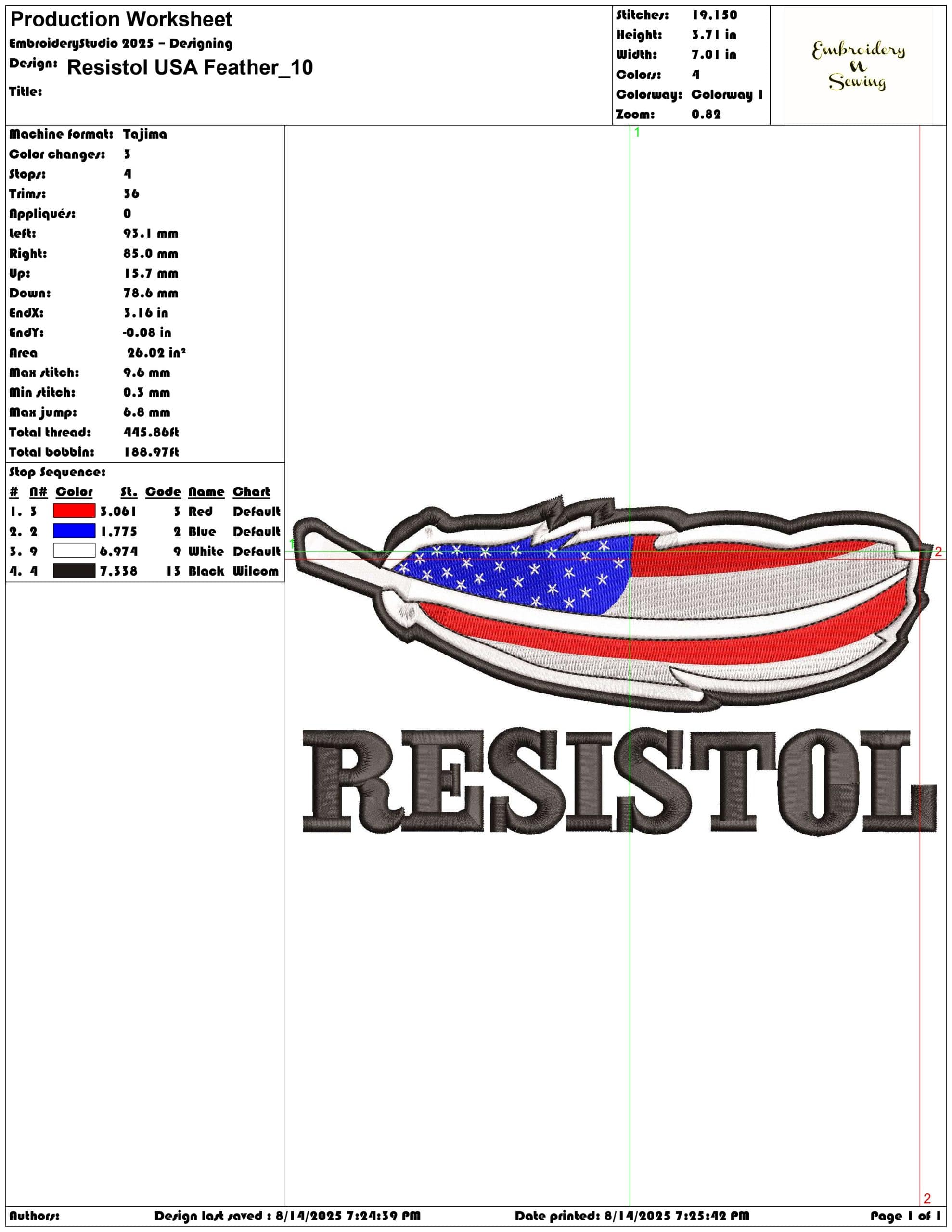 Resistol USA Feather-Elegant embroidery design file - instant download — view 3