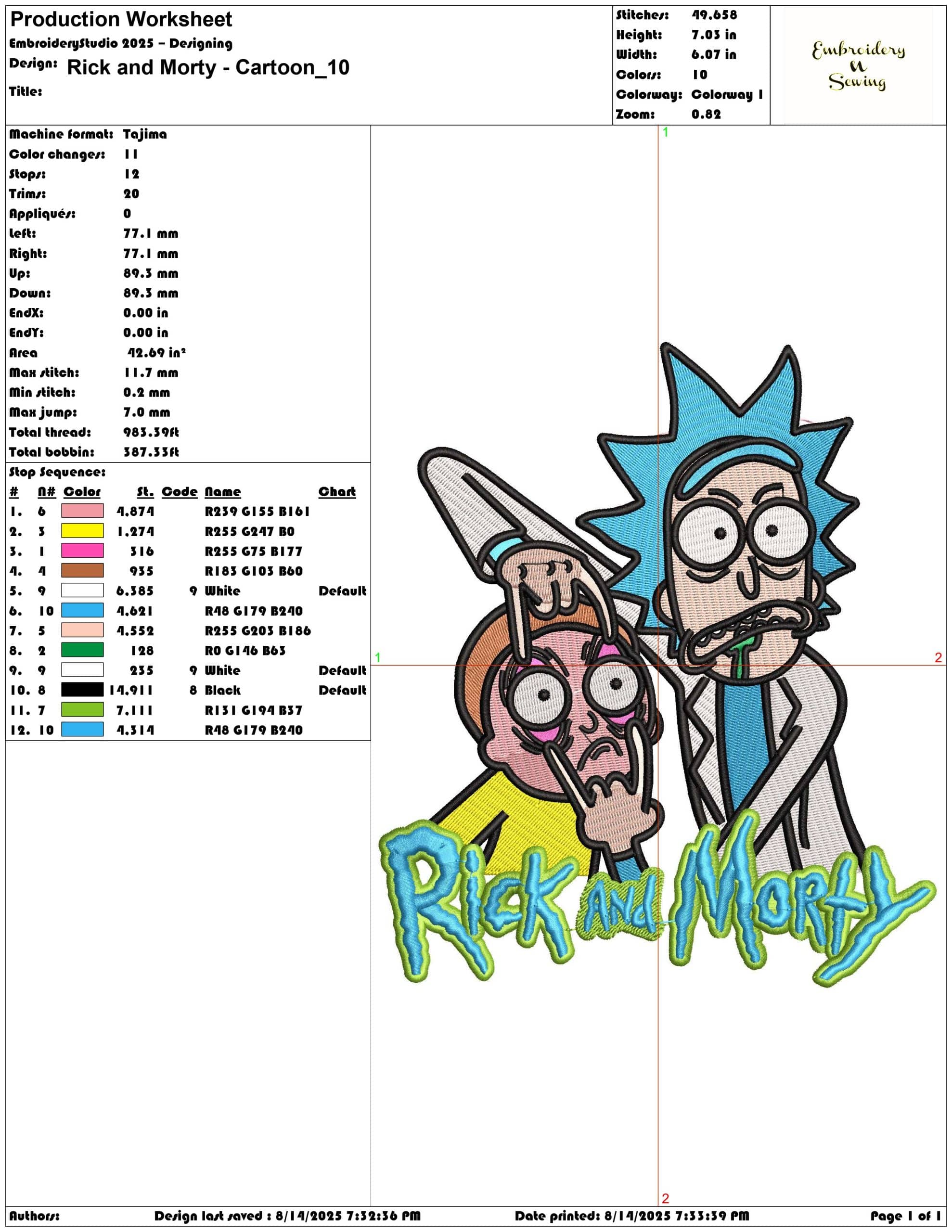 Rick and Morty - Cartoon-Elegant embroidery design file - instant download — view 3