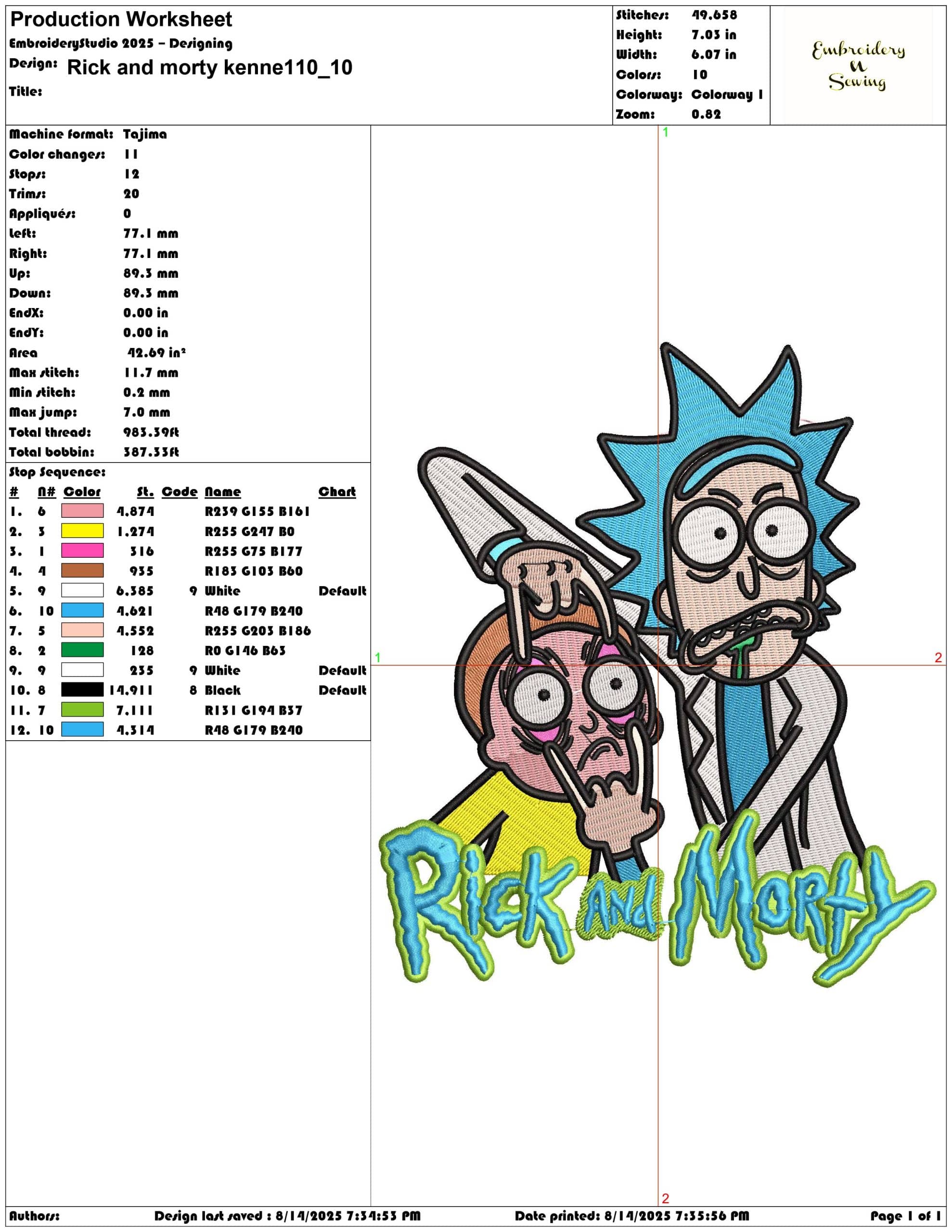 Rick and morty kenne110-Elegant embroidery design file - instant download — view 3