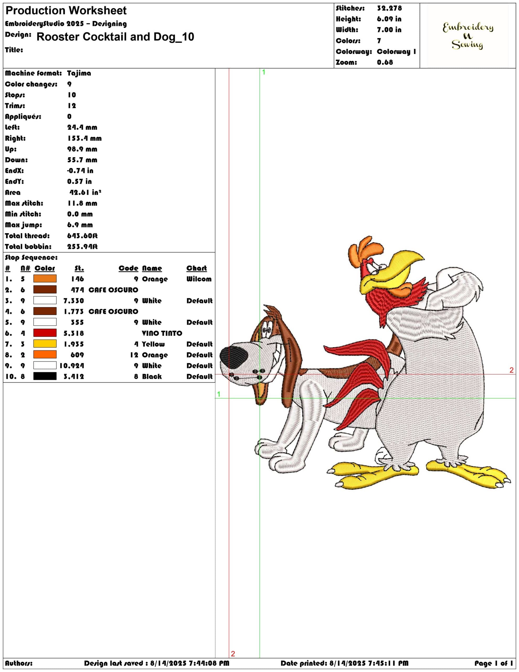 Rooster Cocktail and Dog-Elegant embroidery design file - instant download — view 3