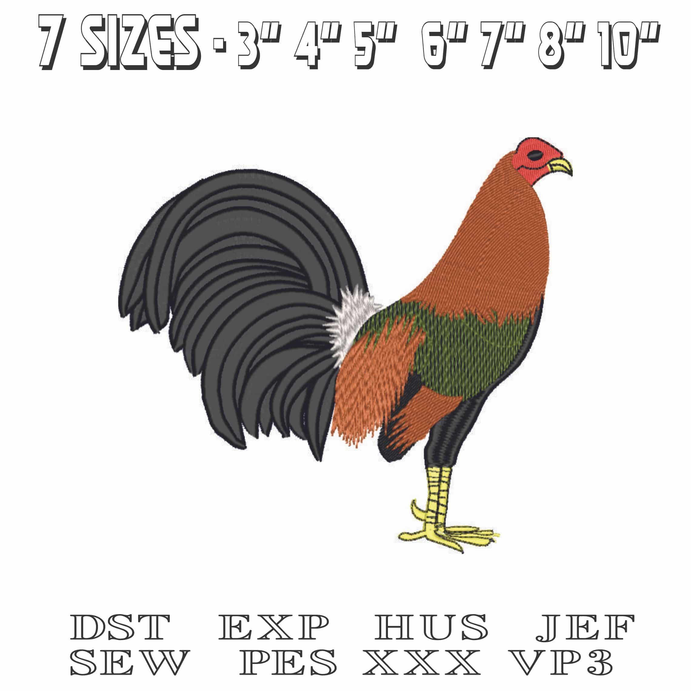 Rooster 2-Elegant embroidery design file - instant download — view 2