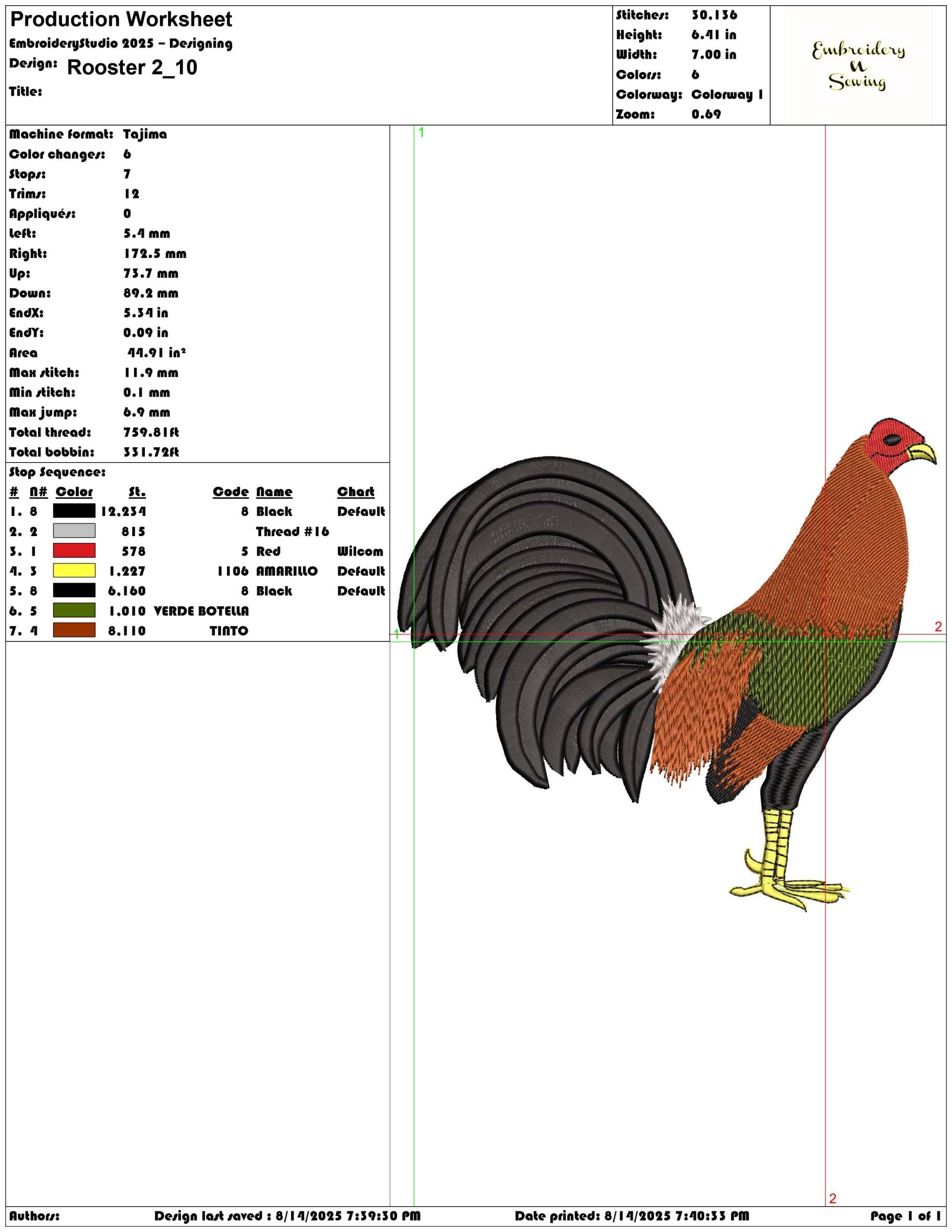 Rooster 2-Elegant embroidery design file - instant download — view 3