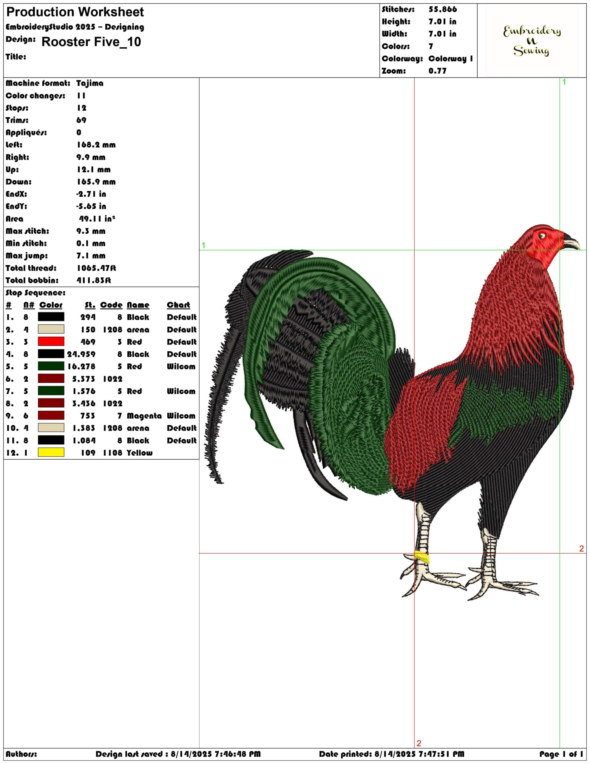 Rooster Five-Elegant embroidery design file - instant download — view 3