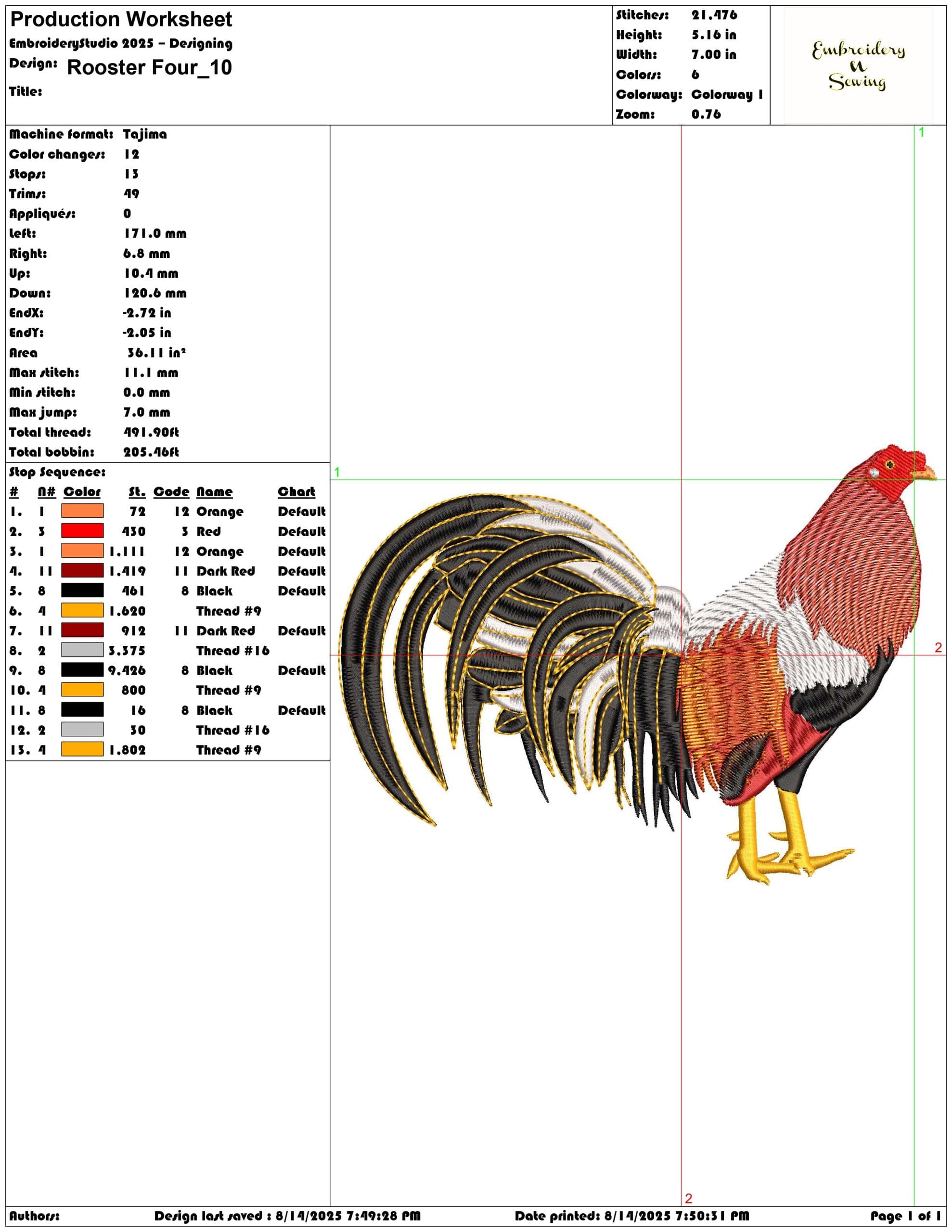 Rooster Four-Elegant embroidery design file - instant download — view 3