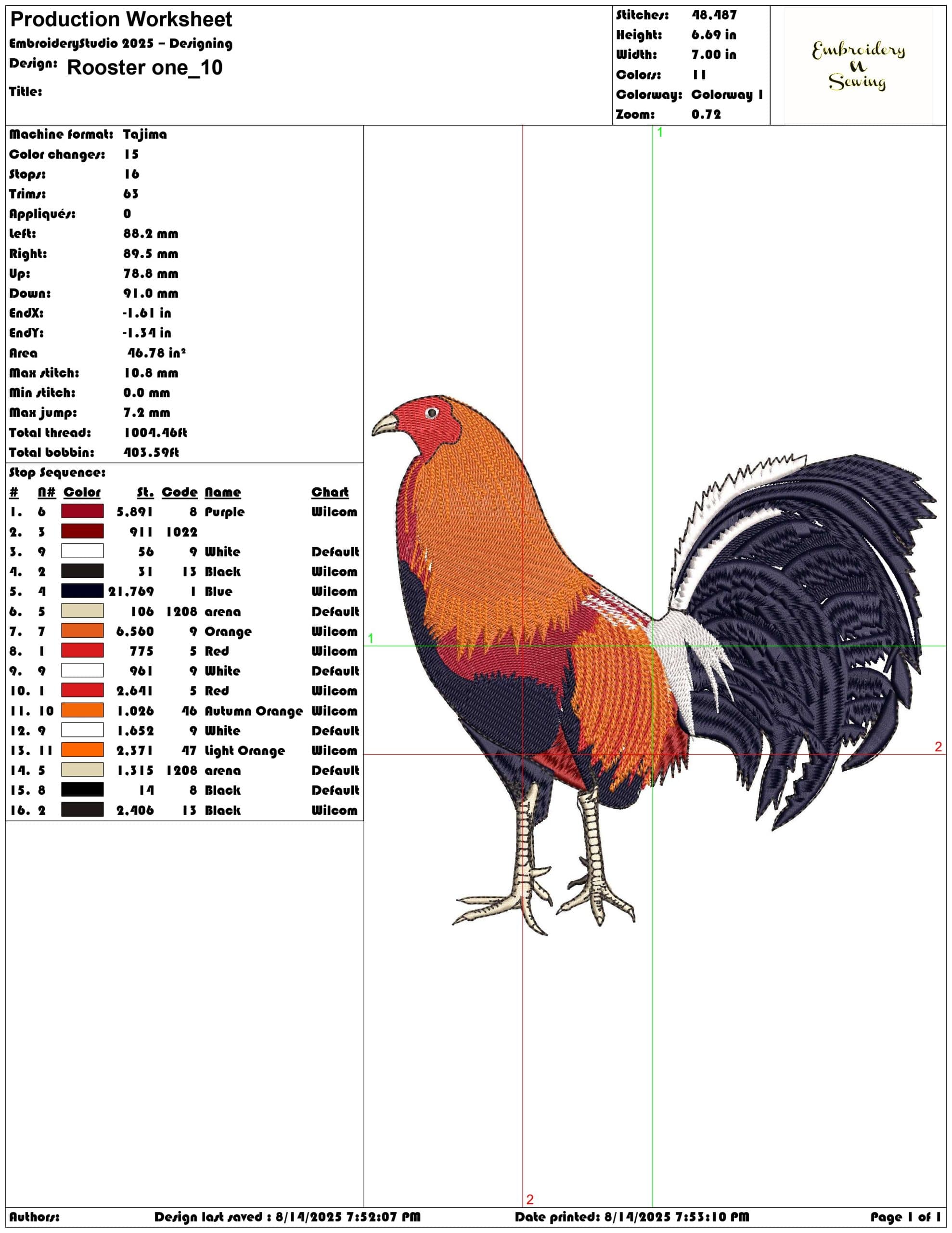 Rooster one-Elegant embroidery design file - instant download — view 3
