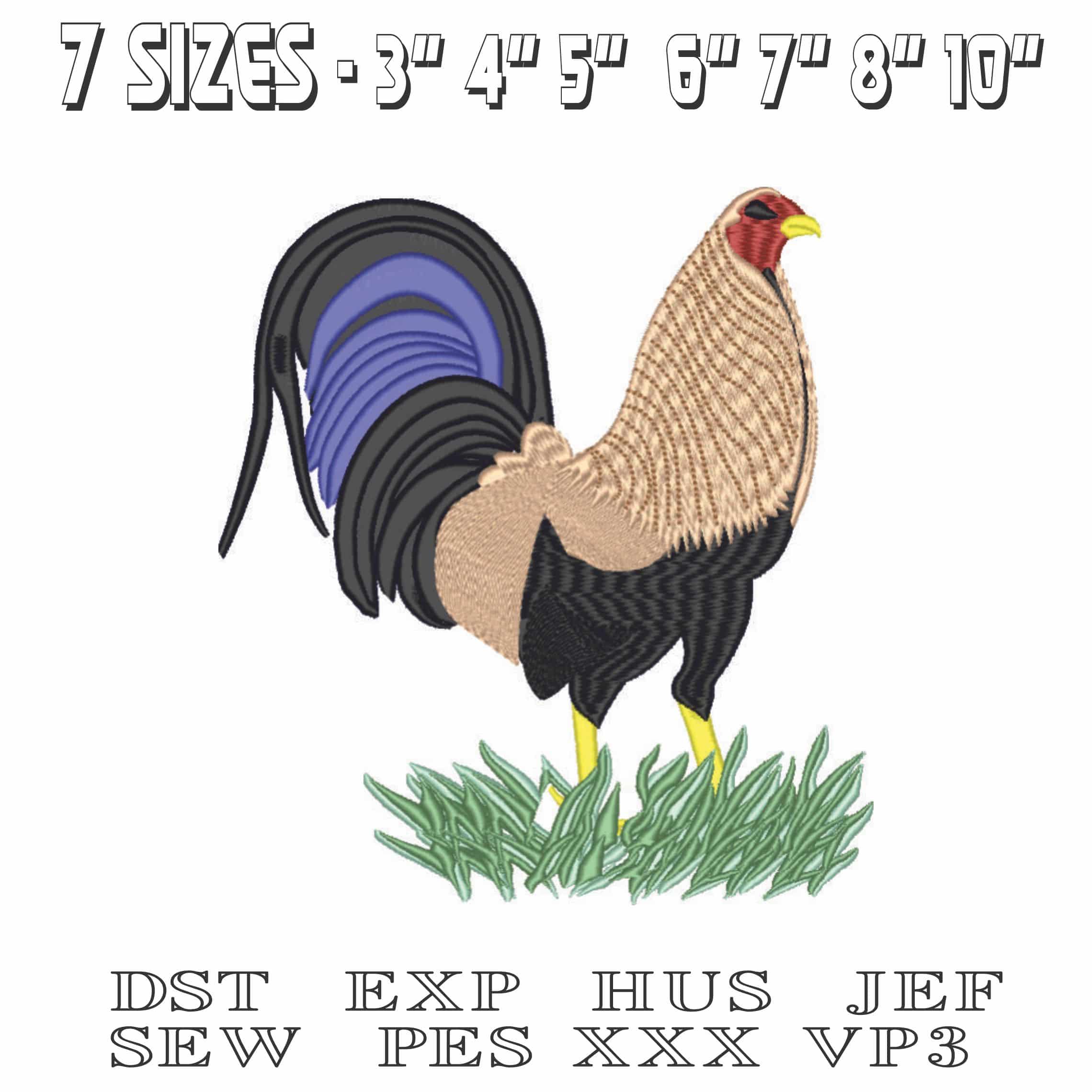 Rooster Three Grass-Elegant embroidery design file - instant download — view 2