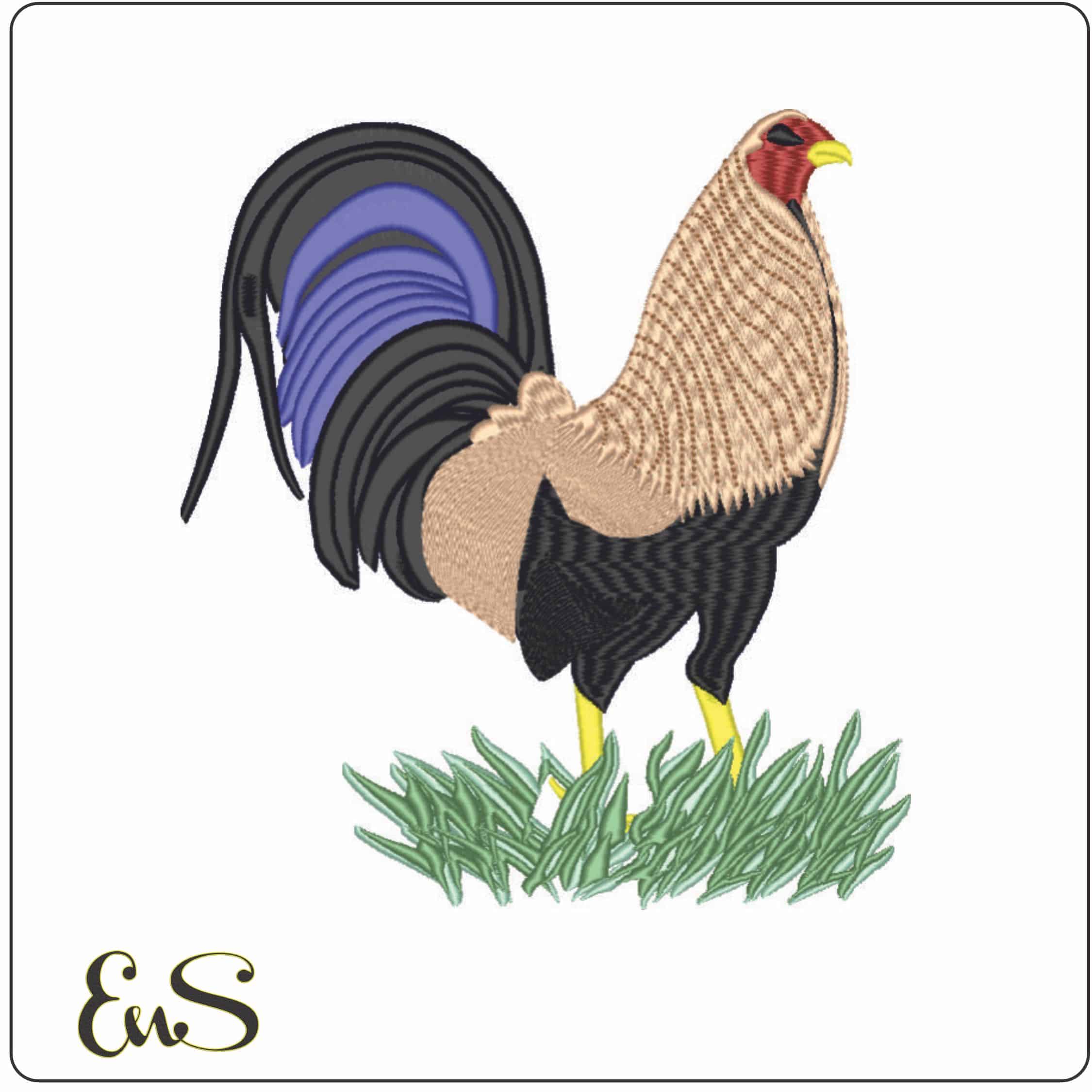 Rooster Three Grass-Elegant embroidery design file - instant download