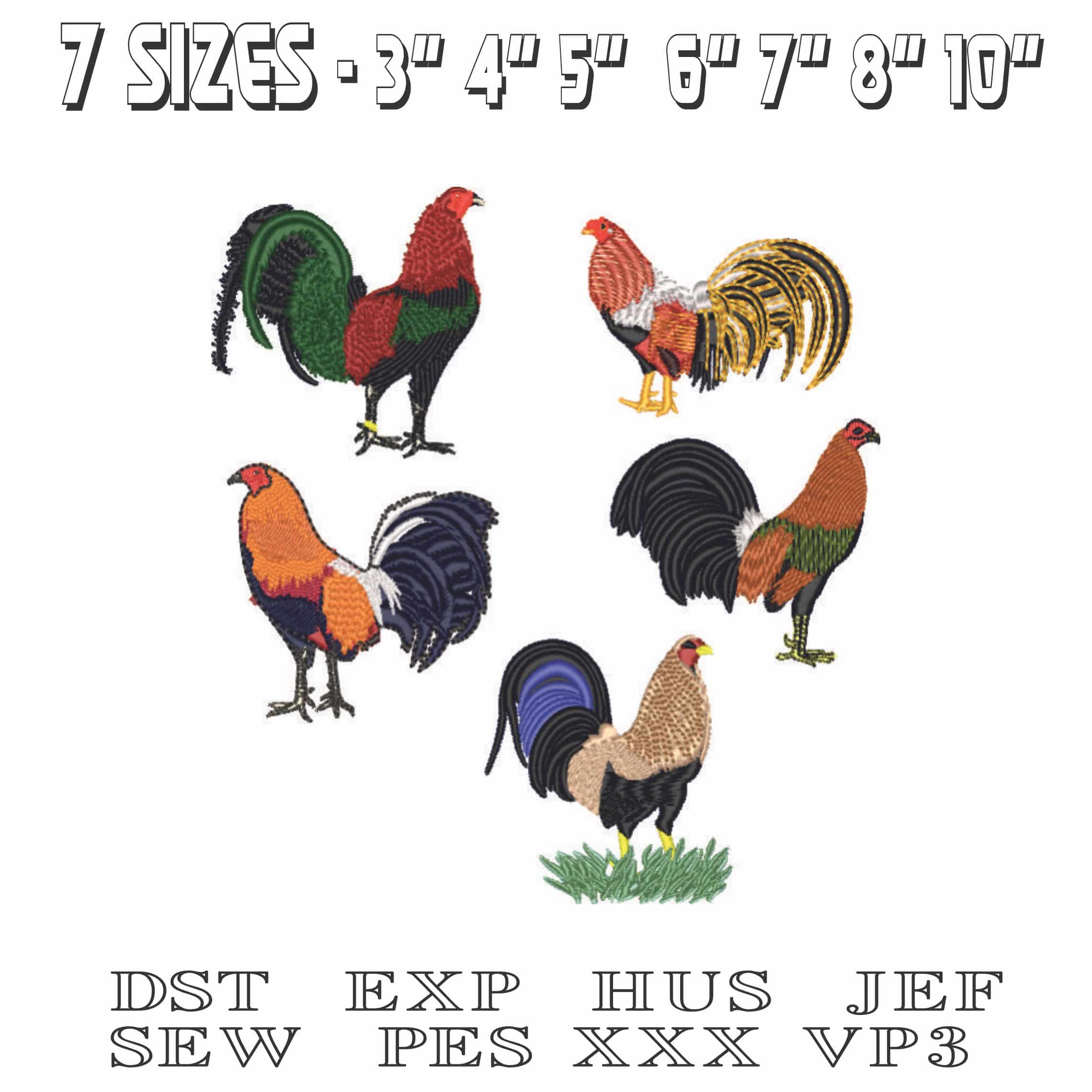 Roosters-Elegant embroidery design file - instant download — view 2