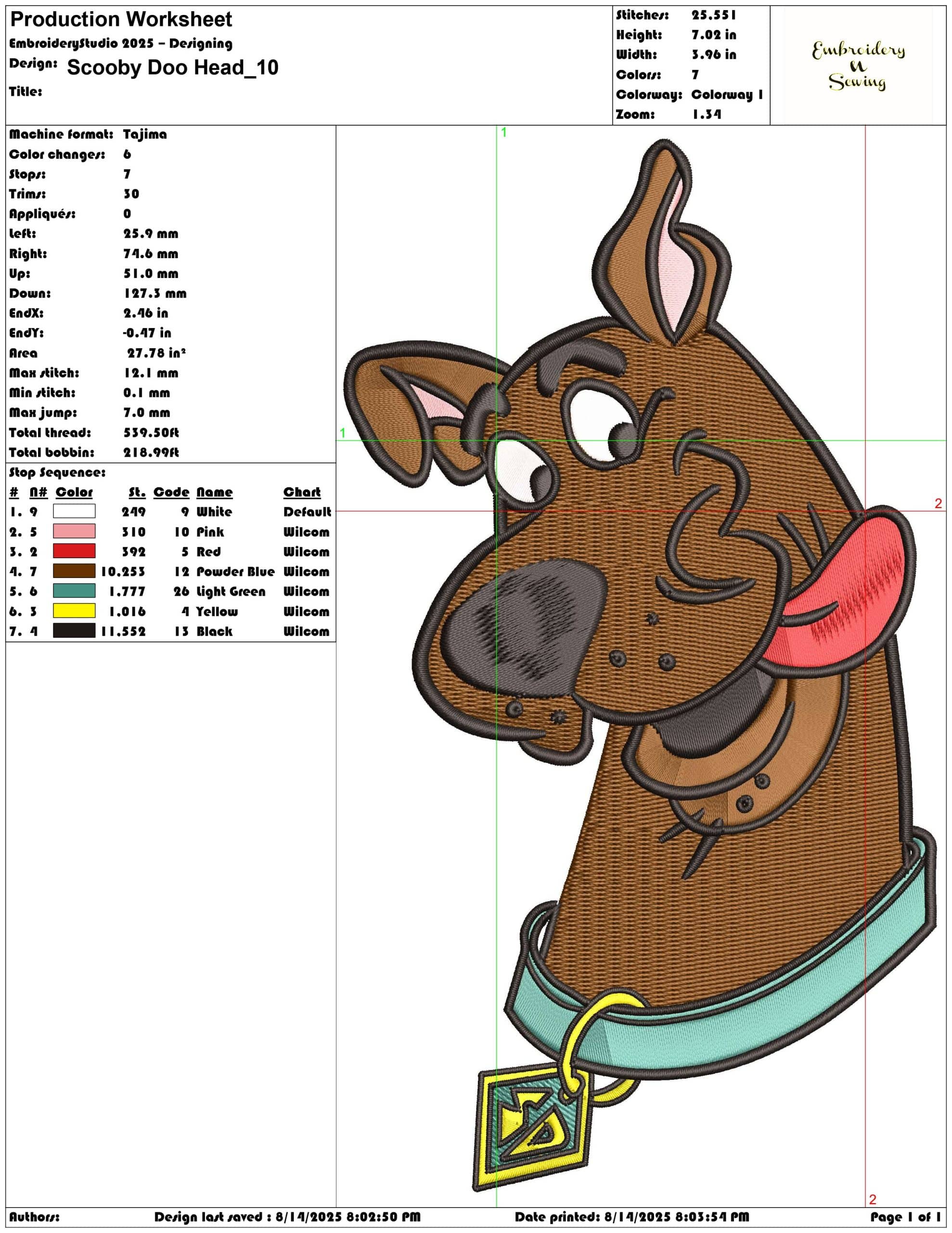 Scooby Doo Head-Elegant embroidery design file - instant download — view 3