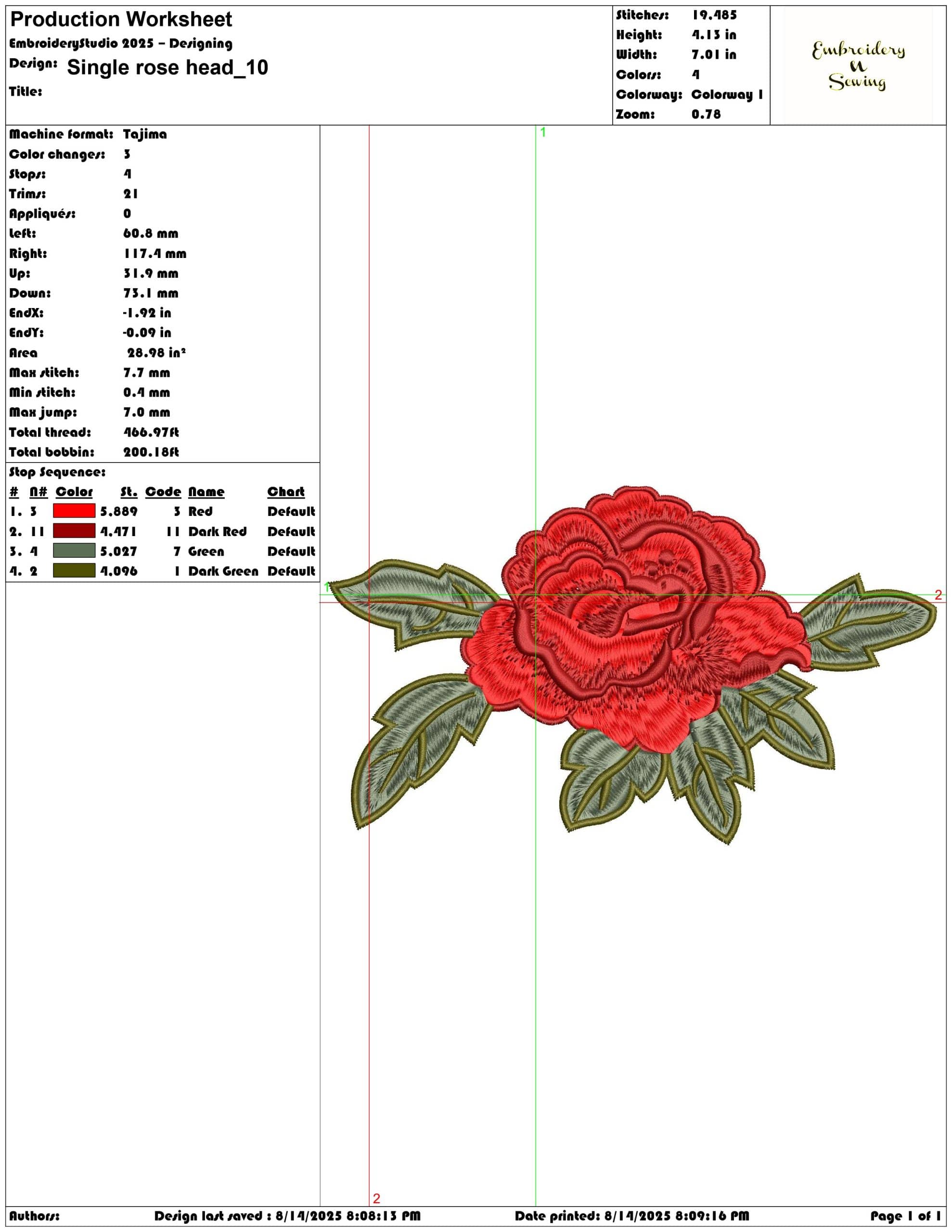Single rose head-Elegant embroidery design file - instant download — view 3