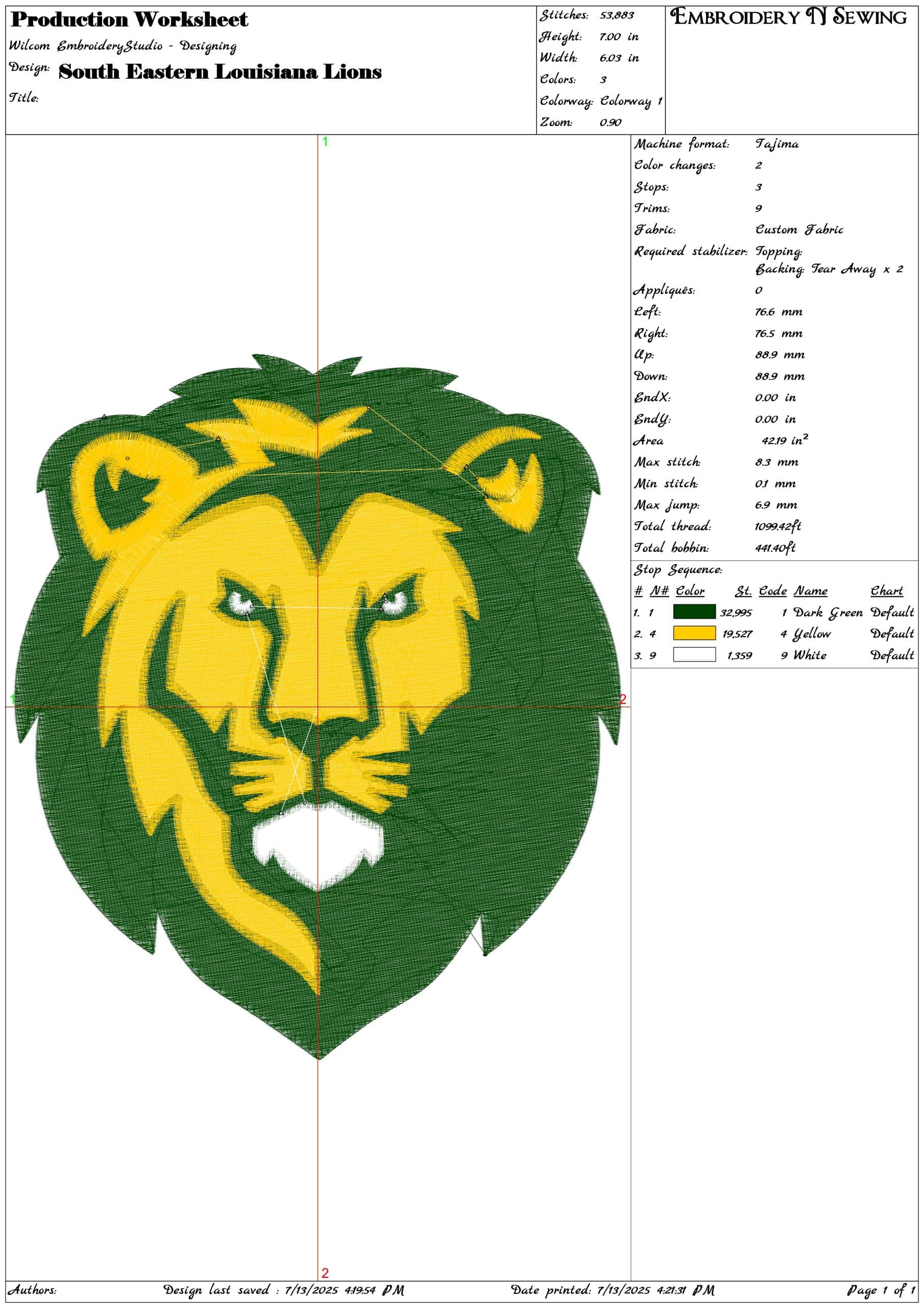 South Eastern Louisiana Lions-Elegant embroidery design file - instant download — view 3