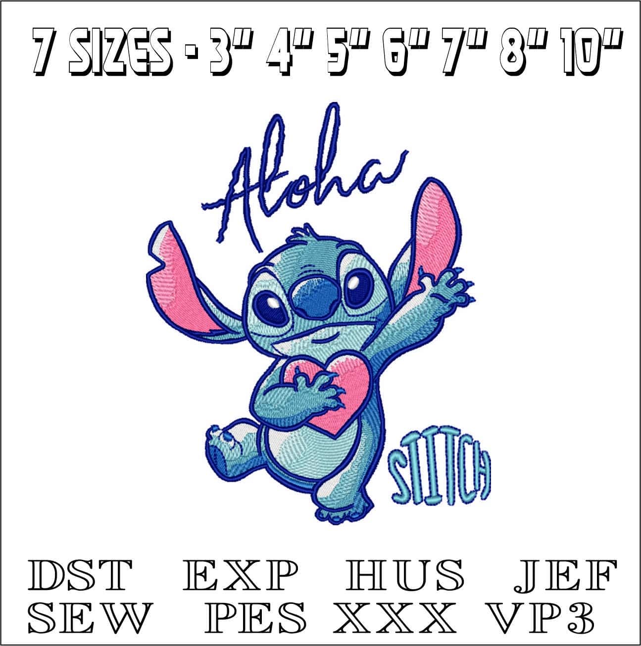 Stitch Heart Aloha-Elegant embroidery design file - instant download — view 2