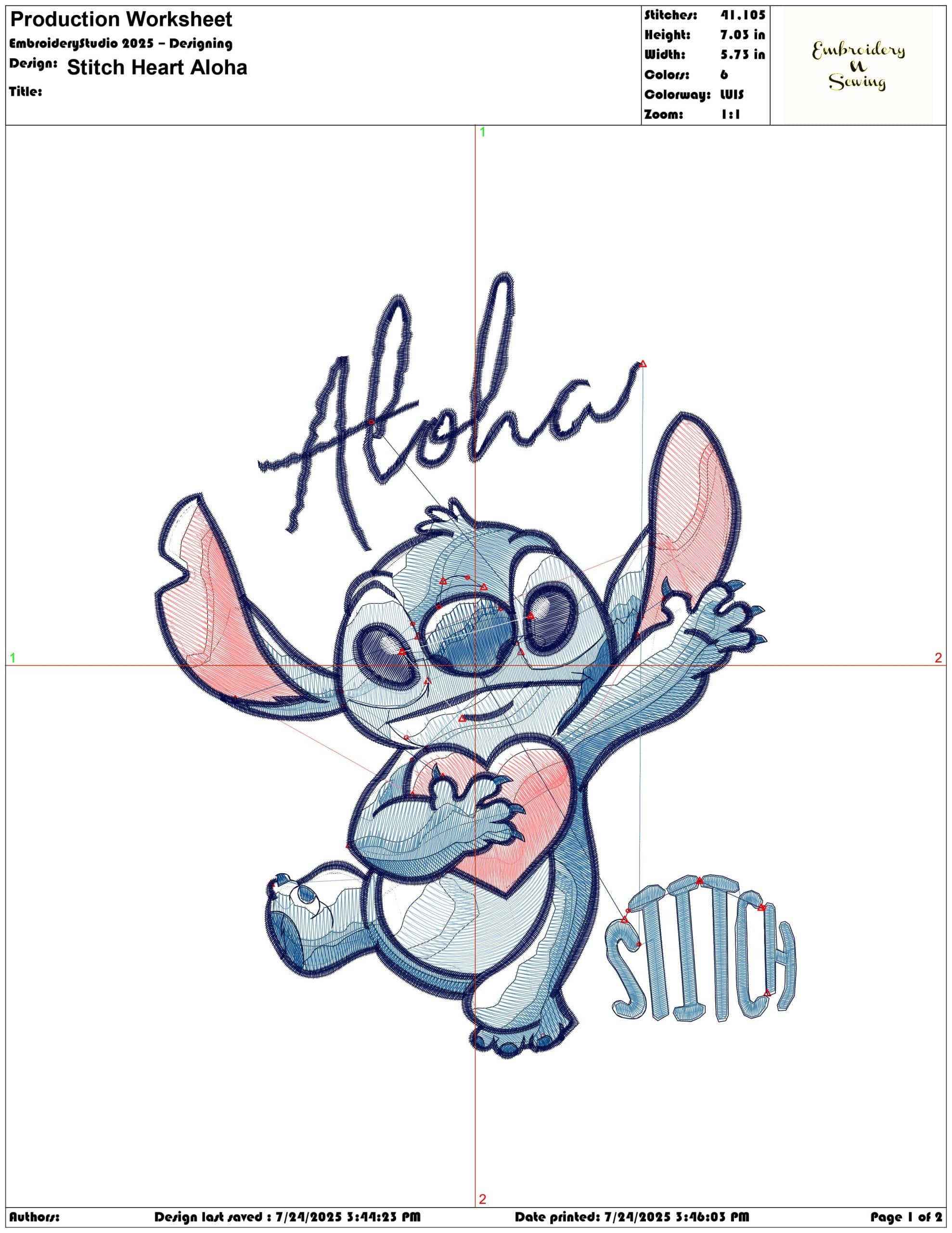Stitch Heart Aloha-Elegant embroidery design file - instant download — view 4