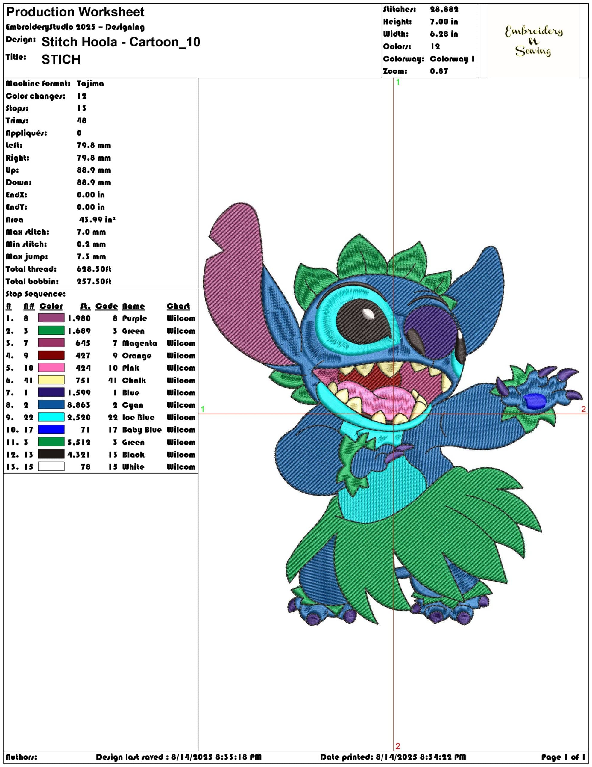 Stitch Hoola - Cartoon-Elegant embroidery design file - instant download — view 3