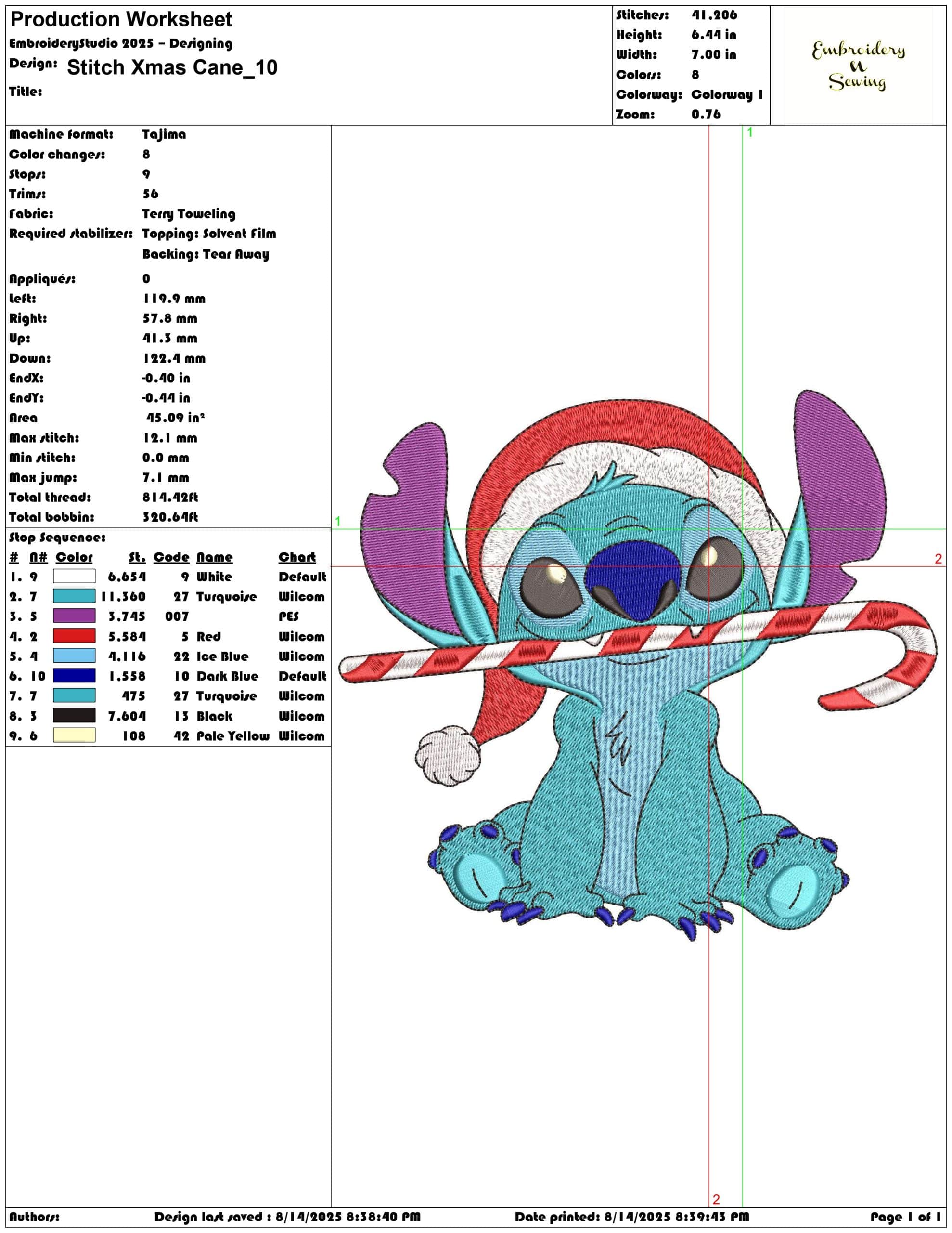 Stitch Xmas Cane-Elegant embroidery design file - instant download — view 3