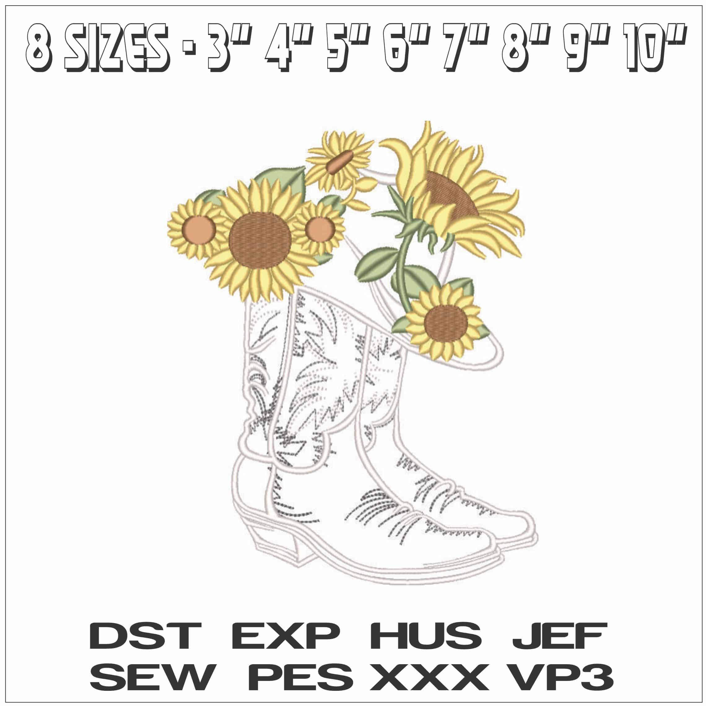 Sunflowers and Boots-Elegant embroidery design file - instant download — view 2