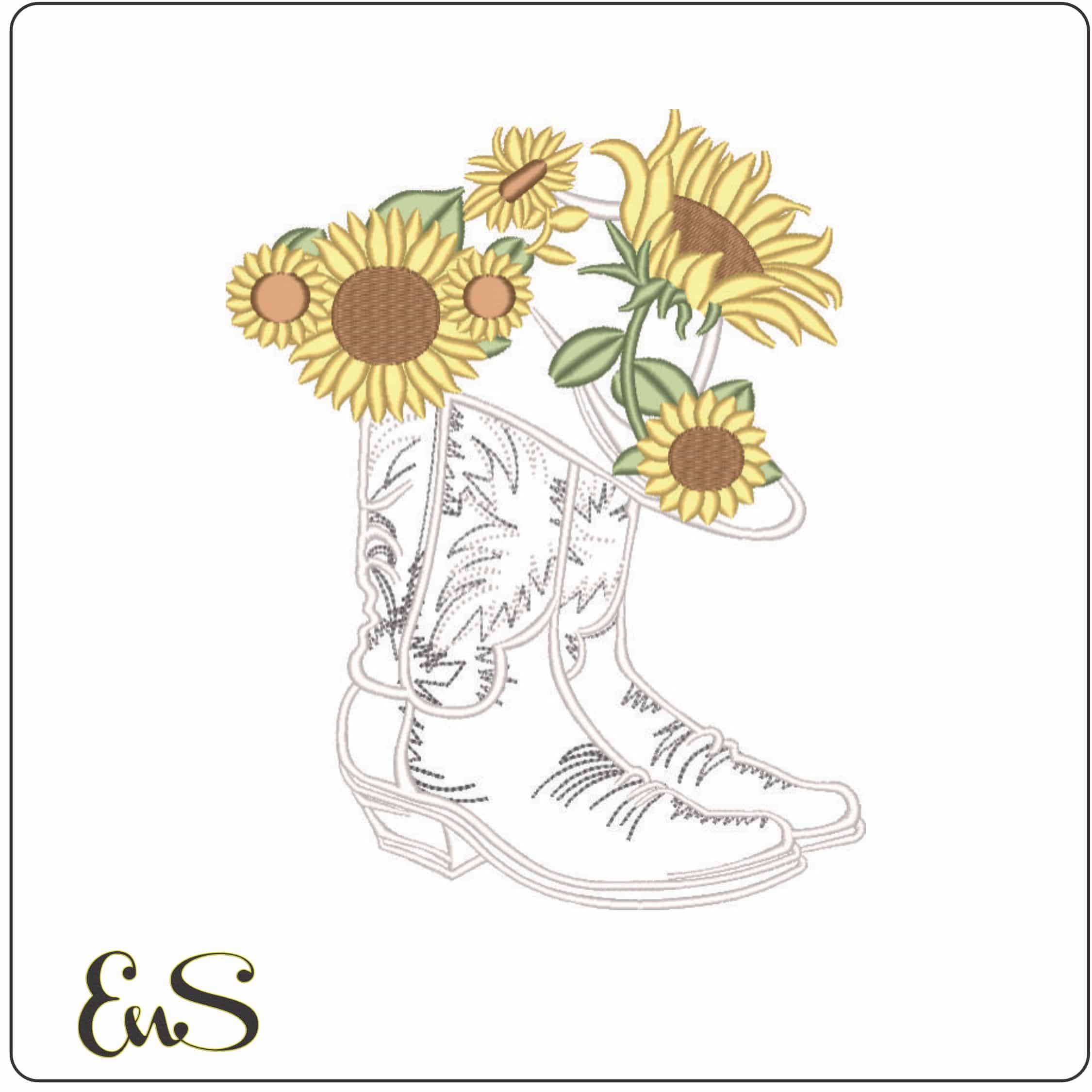Sunflowers and Boots-Elegant embroidery design file - instant download