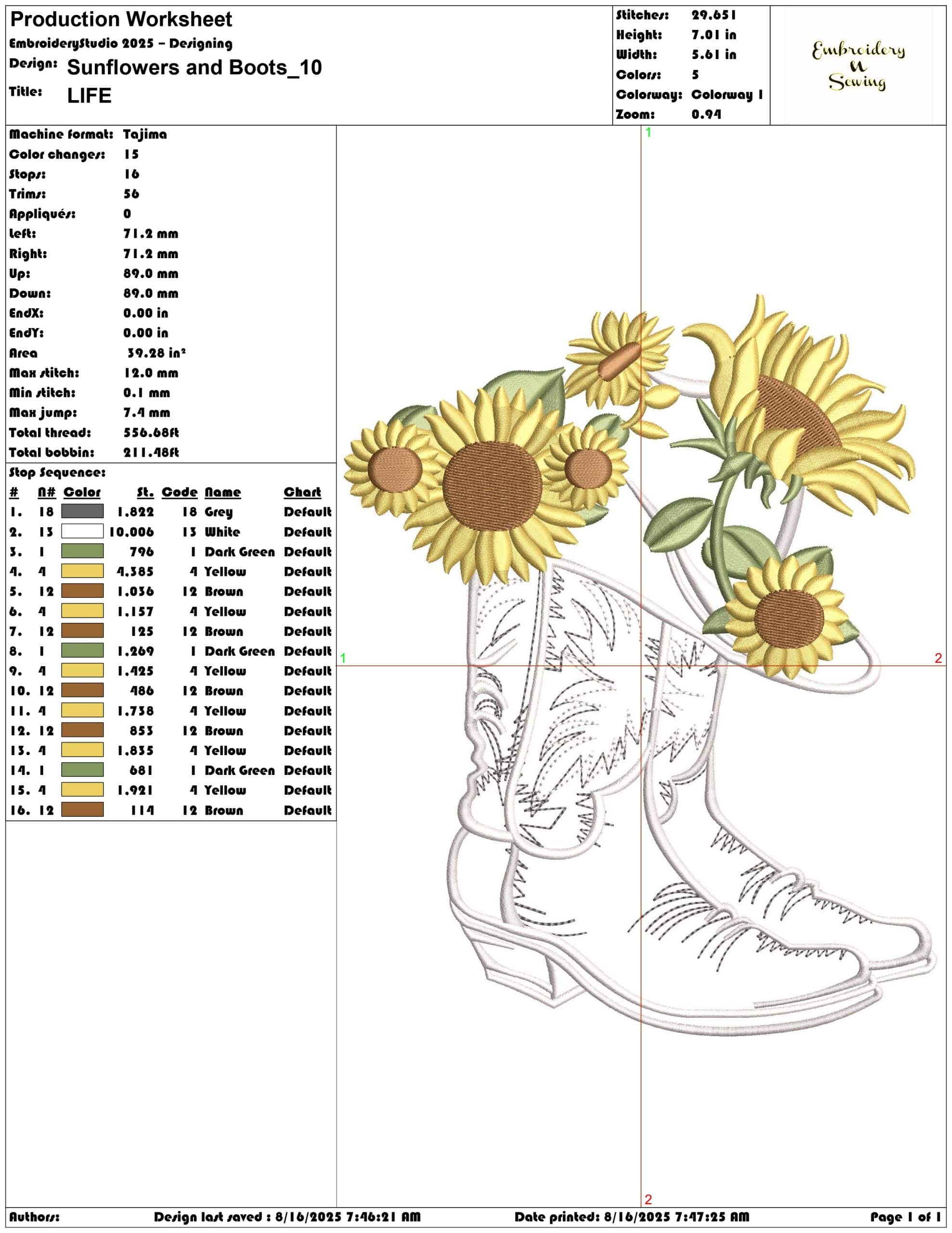 Sunflowers and Boots-Elegant embroidery design file - instant download — view 3