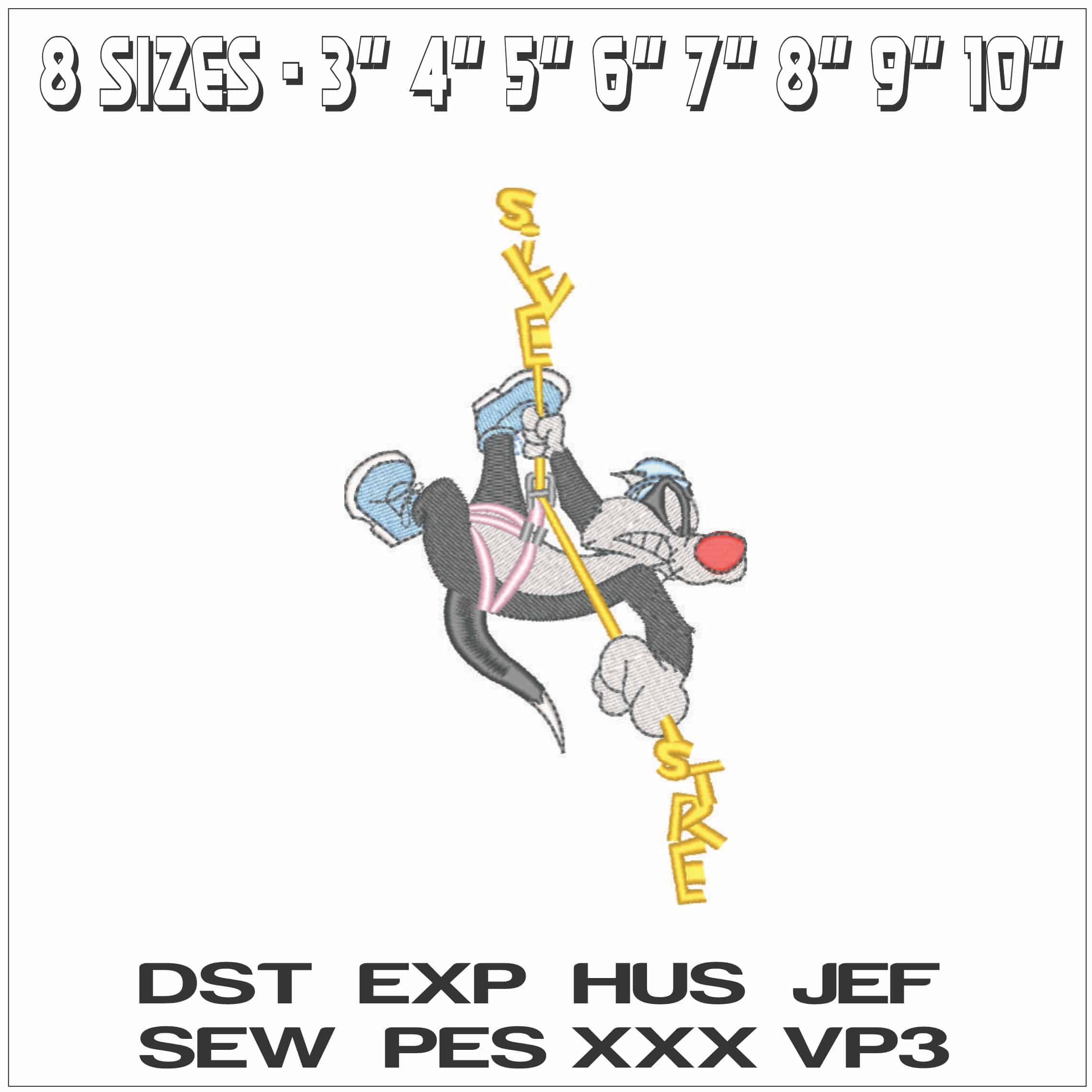 Sylvester Pussy Cat on Rope-Elegant embroidery design file - instant download — view 2