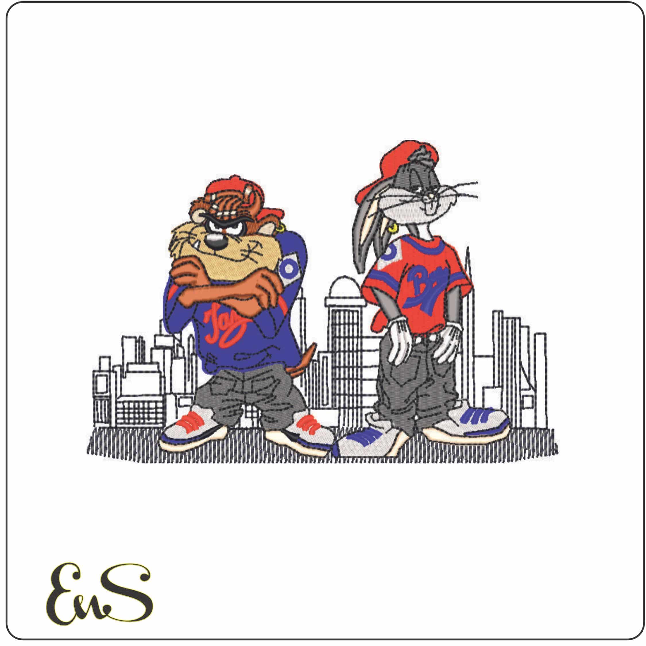 Taz and Buggs Street - Looney Tunes-Elegant embroidery design file - instant download
