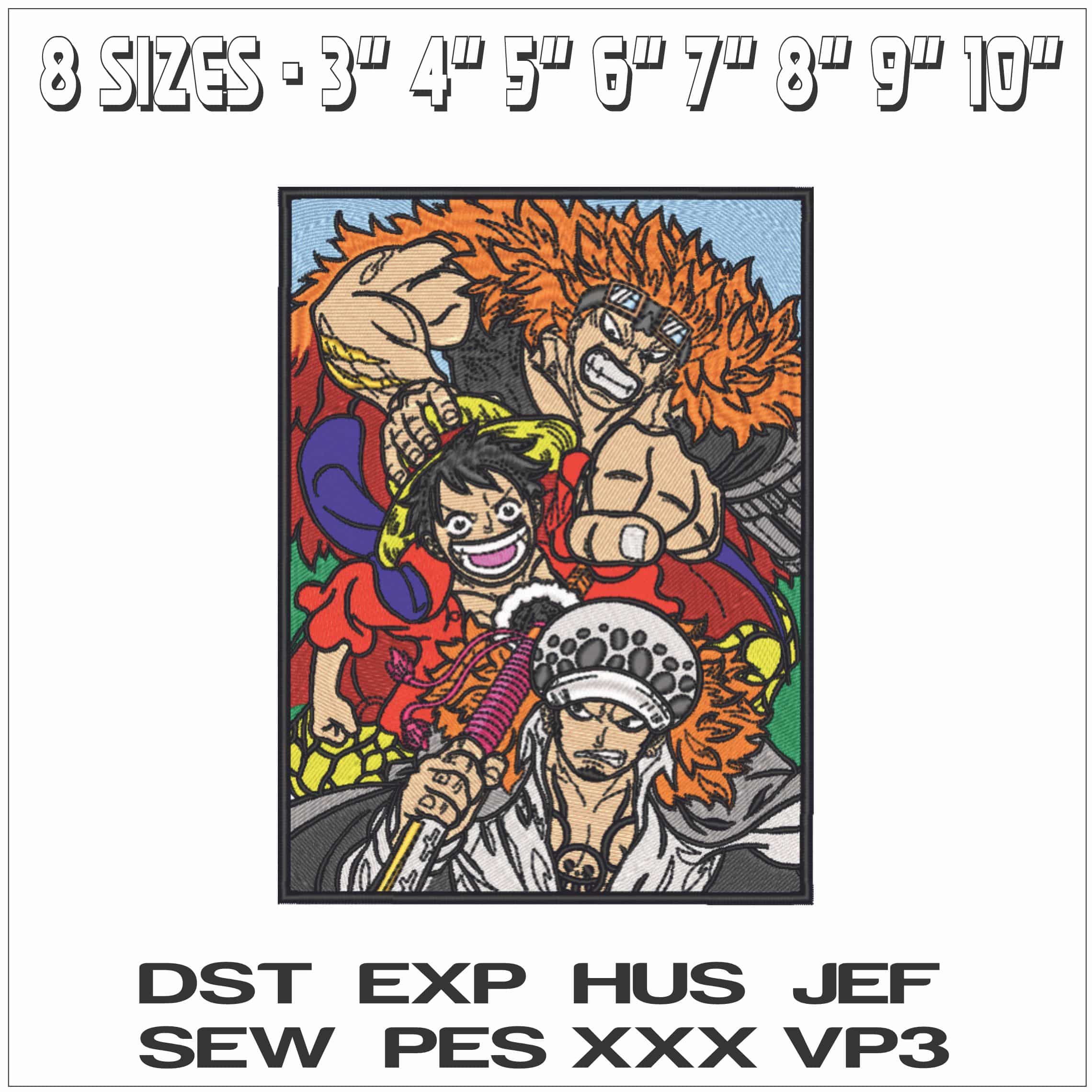 Super Nova Trio - Luffy Law Kid - Anime-Elegant embroidery design file - instant download — view 2