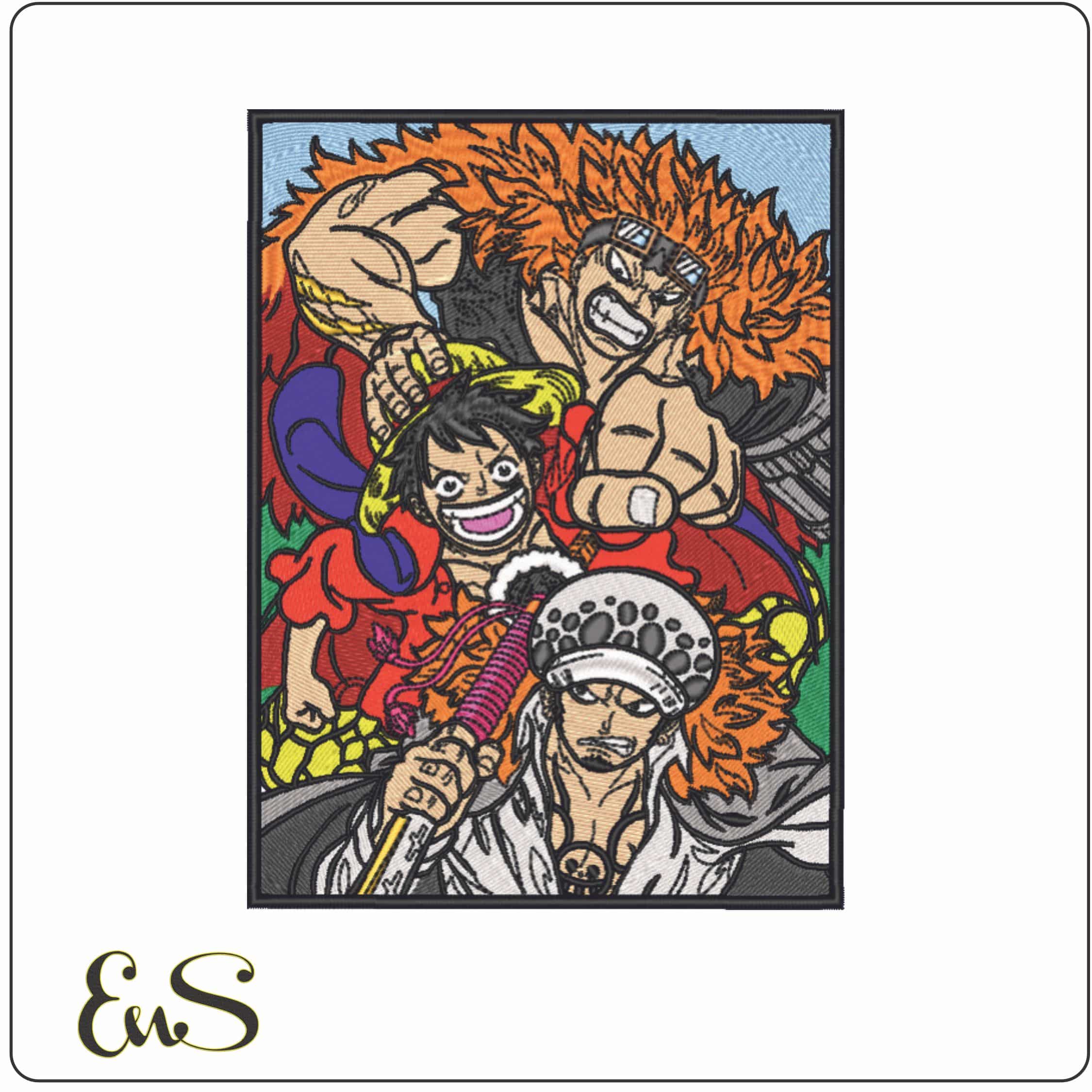 Super Nova Trio - Luffy Law Kid - Anime-Elegant embroidery design file - instant download