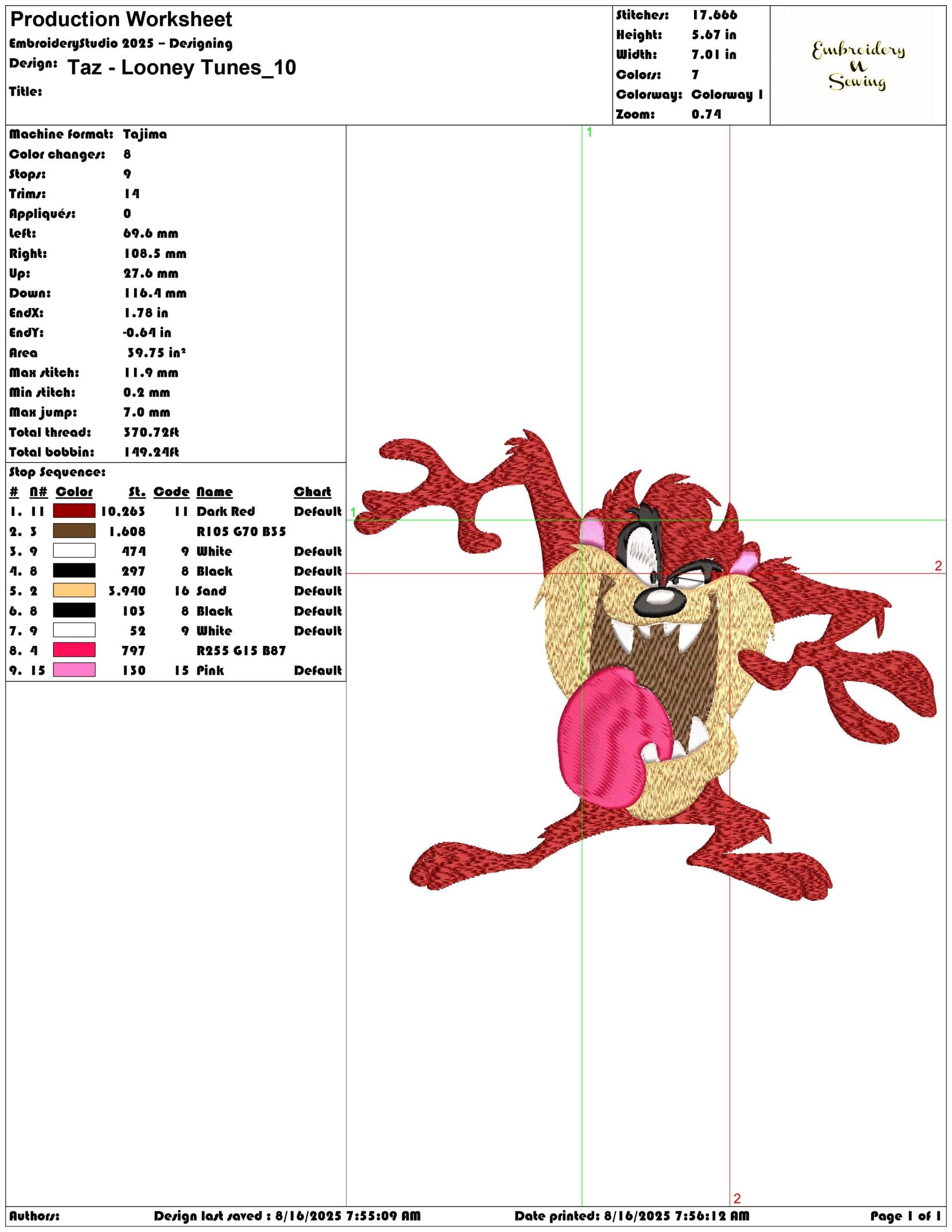 Taz - Looney Tunes-Elegant embroidery design file - instant download — view 3
