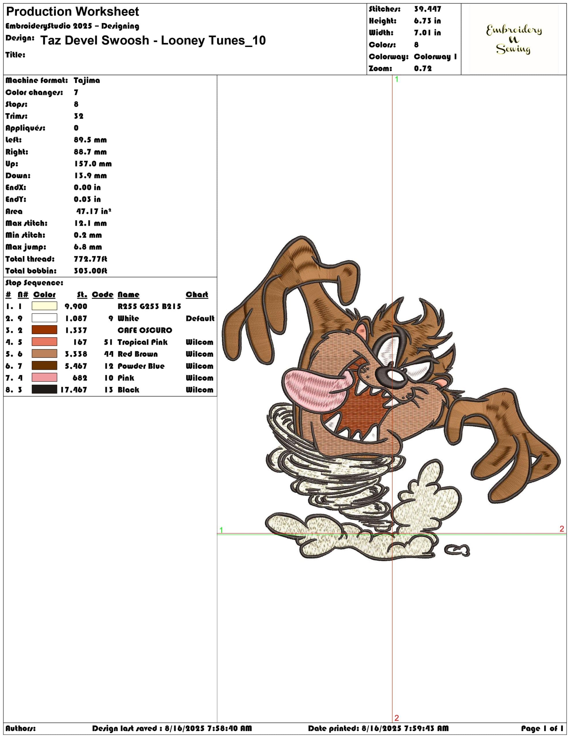 Taz Devel Swoosh - Looney Tunes-Elegant embroidery design file - instant download — view 3