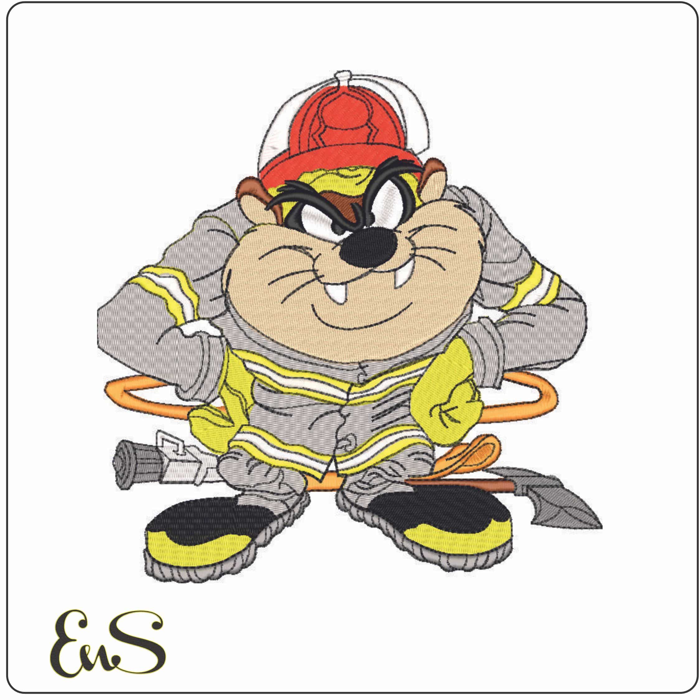 Taz Fireman-Elegant embroidery design file - instant download